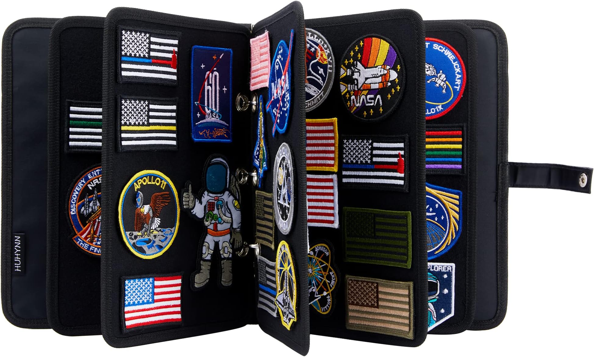 Patch Display Holder, Flip-Page Patch Booklet Organizer for Hook & Loop Patch Collections, 3-Ring Patch Display Binder with 5 Patch Holder Panels( Bag Only) (Black)