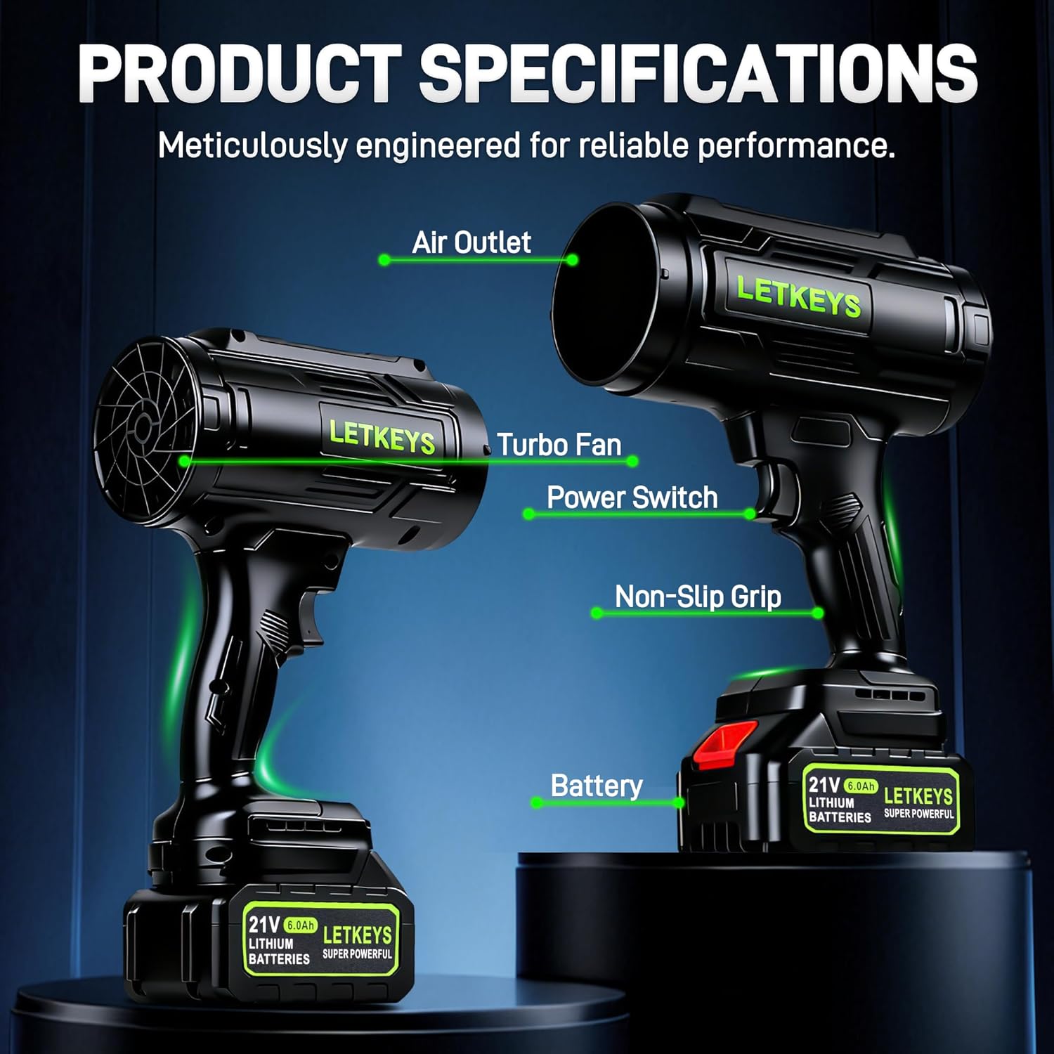 Cordless Leaf Blower, 980,000 RPM Electric Handheld Leaf Blower with 2 X 6.0Ah Batteries & Charger, Lightweight Leaf Blowers Battery Powered for Patio Lawn, Yard, Leaves, Dust Cleaning - Image 7