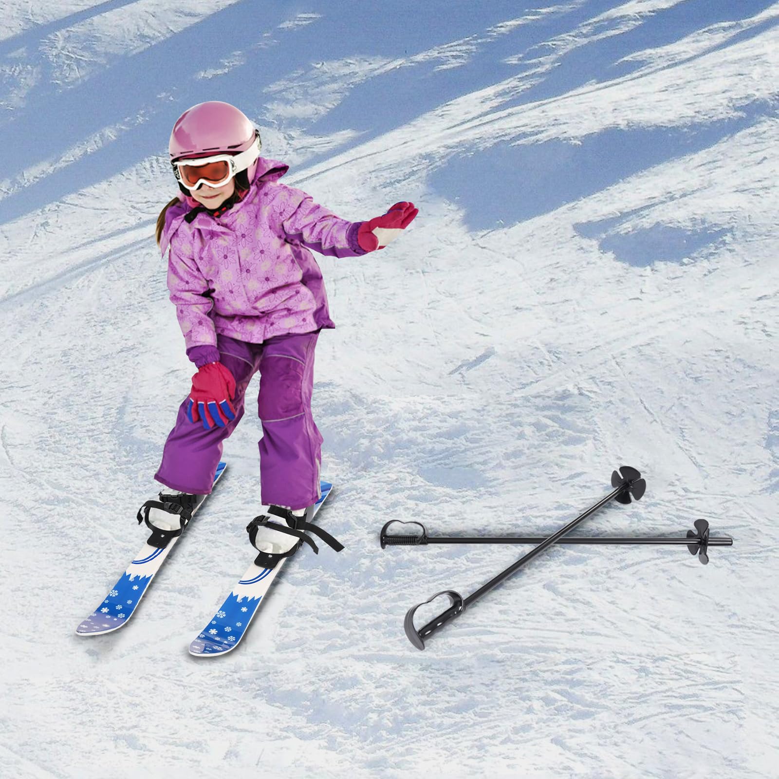 Kit de ski pour enfants de 2 à 8 ans + 2 bâtons avec fixation de sécurité bidirectionnelle - 70 cm - Charge maximale : 50 kg - Skis légers et robustes - ABS/PE Materia