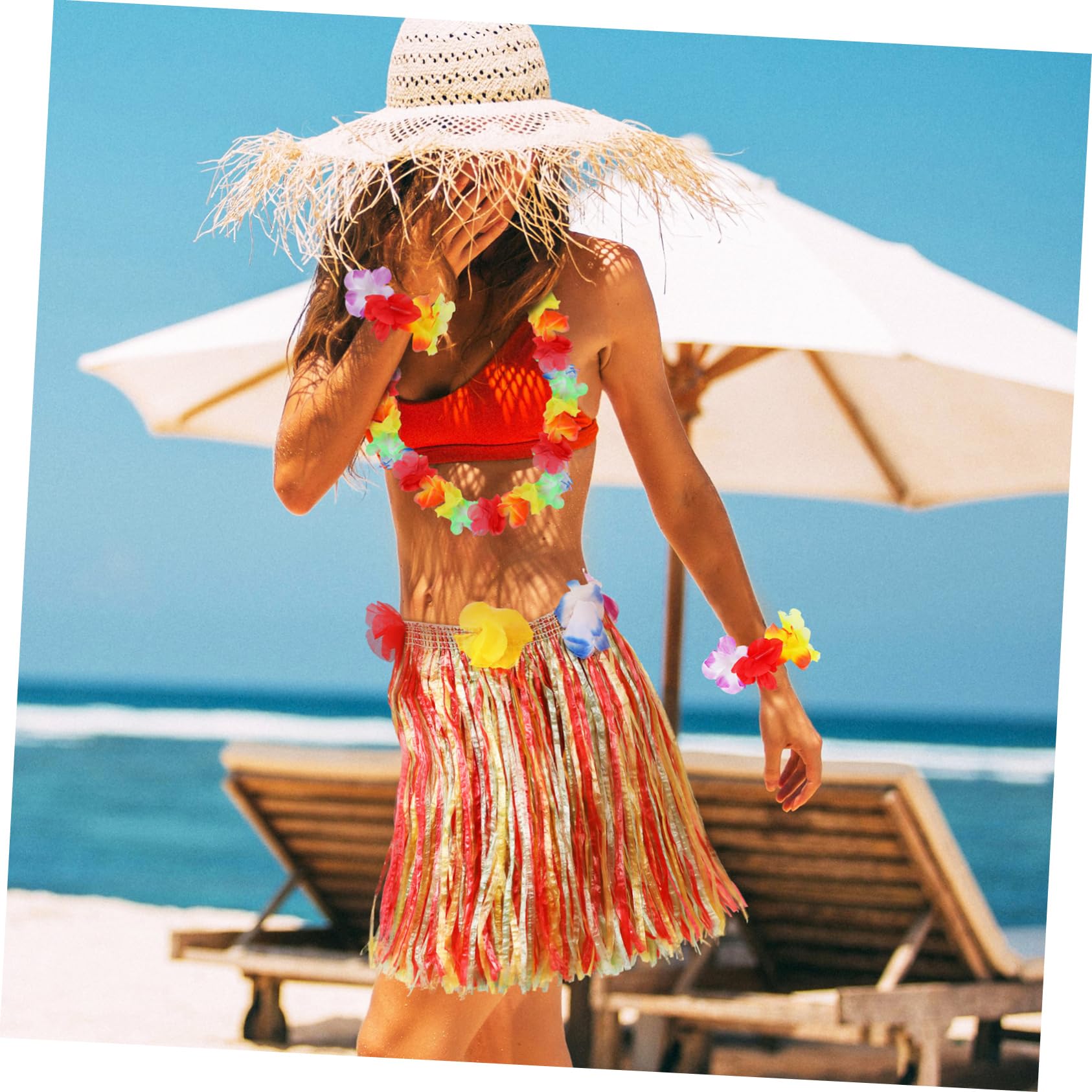 minkissy Traje De Falda De Hierba Mujer Faldas Para Sol Trajes Dama Fiesta Tropical Favor Condujo Hula Hierba Traje Hawaiano De Las Niñas Guirnalda Luau El Plastico