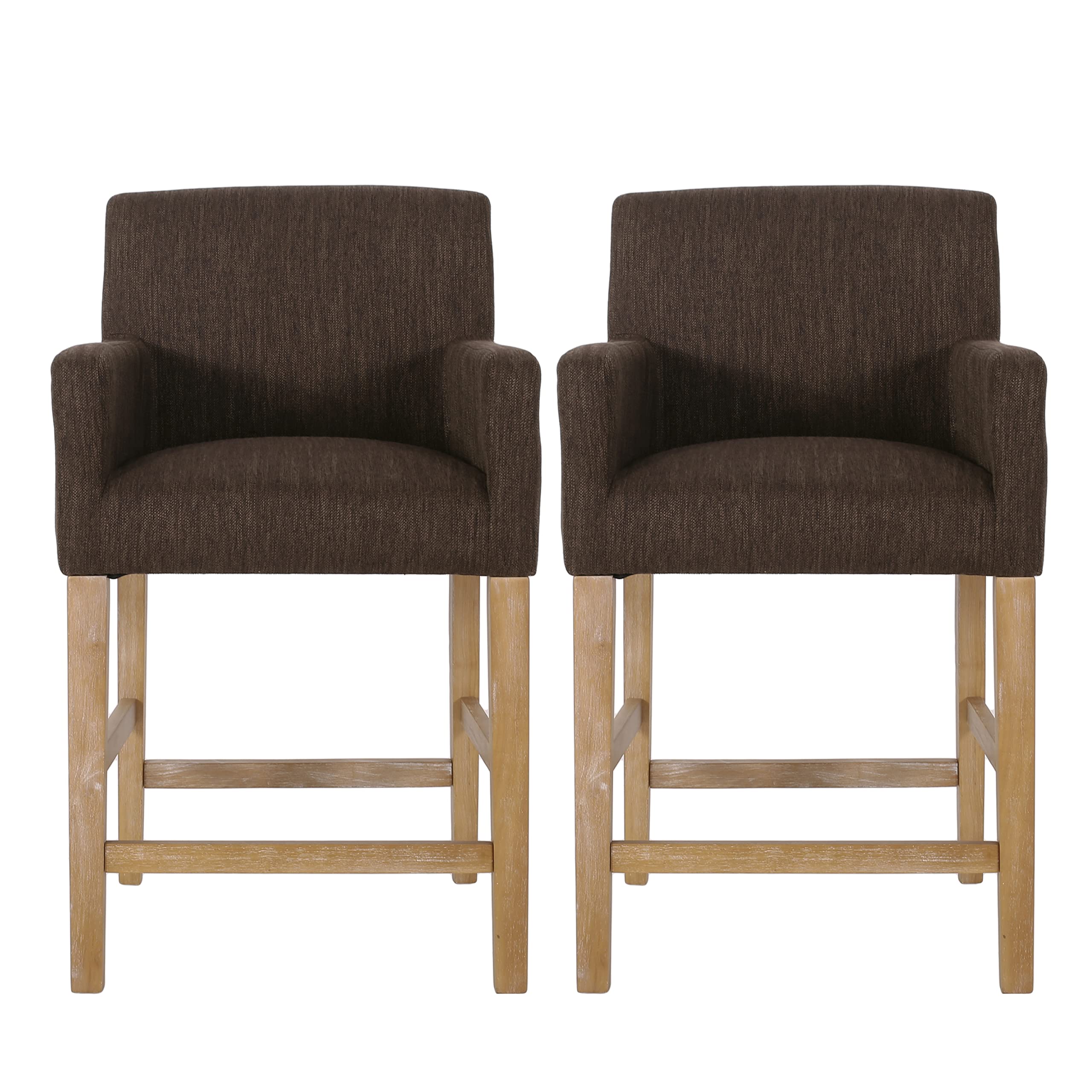 Christopher Knight Home Armga Upholstered 26 inch Counter Stools - Brown/Weathered Natural (Set of 2)