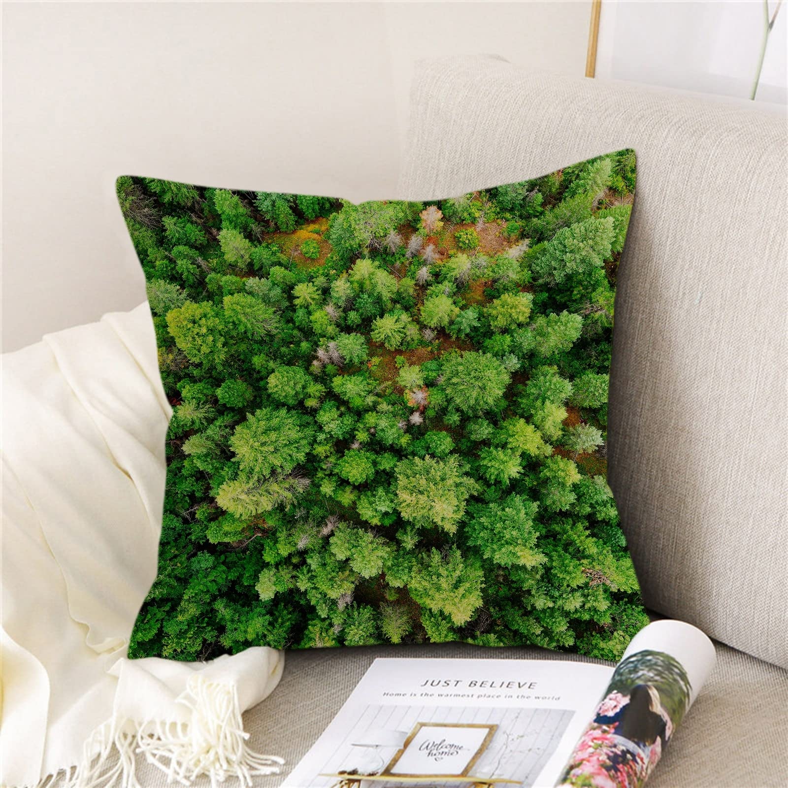 4 fundas de cojín pequeñas de 50 x 50 cm, fundas de almohada verdes de lino para sala de estar, sofá y dormitorio