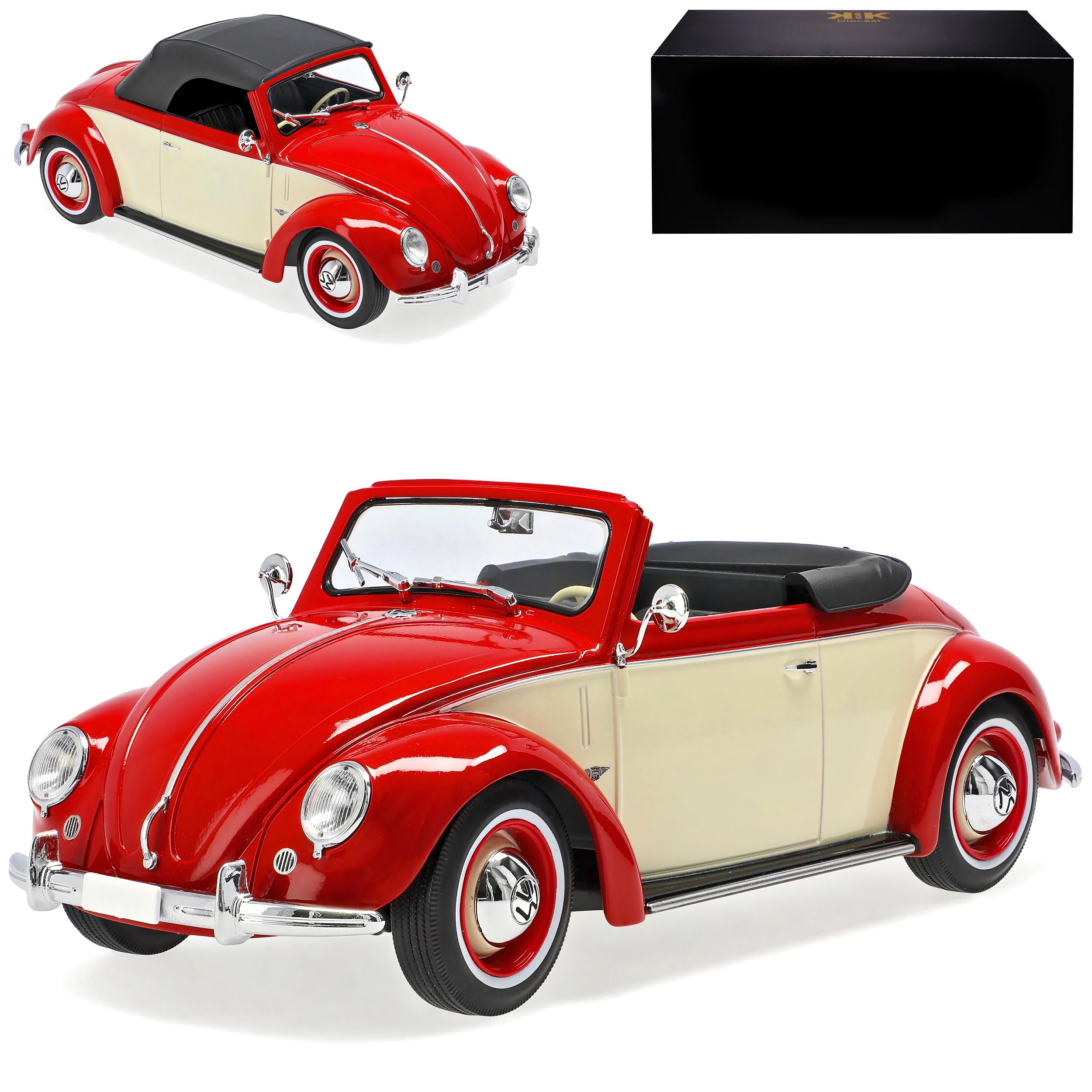 KK-Scale VW Beetle Cabrio Hebmueller 1949 Red/Cream 1:18
