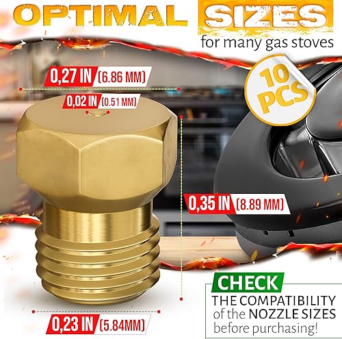 Miniatura 2 de ALPENKOK Kit de 10 piezas de orificio de propano de boquilla de chorro de latón, piezas de repuesto para parrilla, kit de accesorios de plancha de