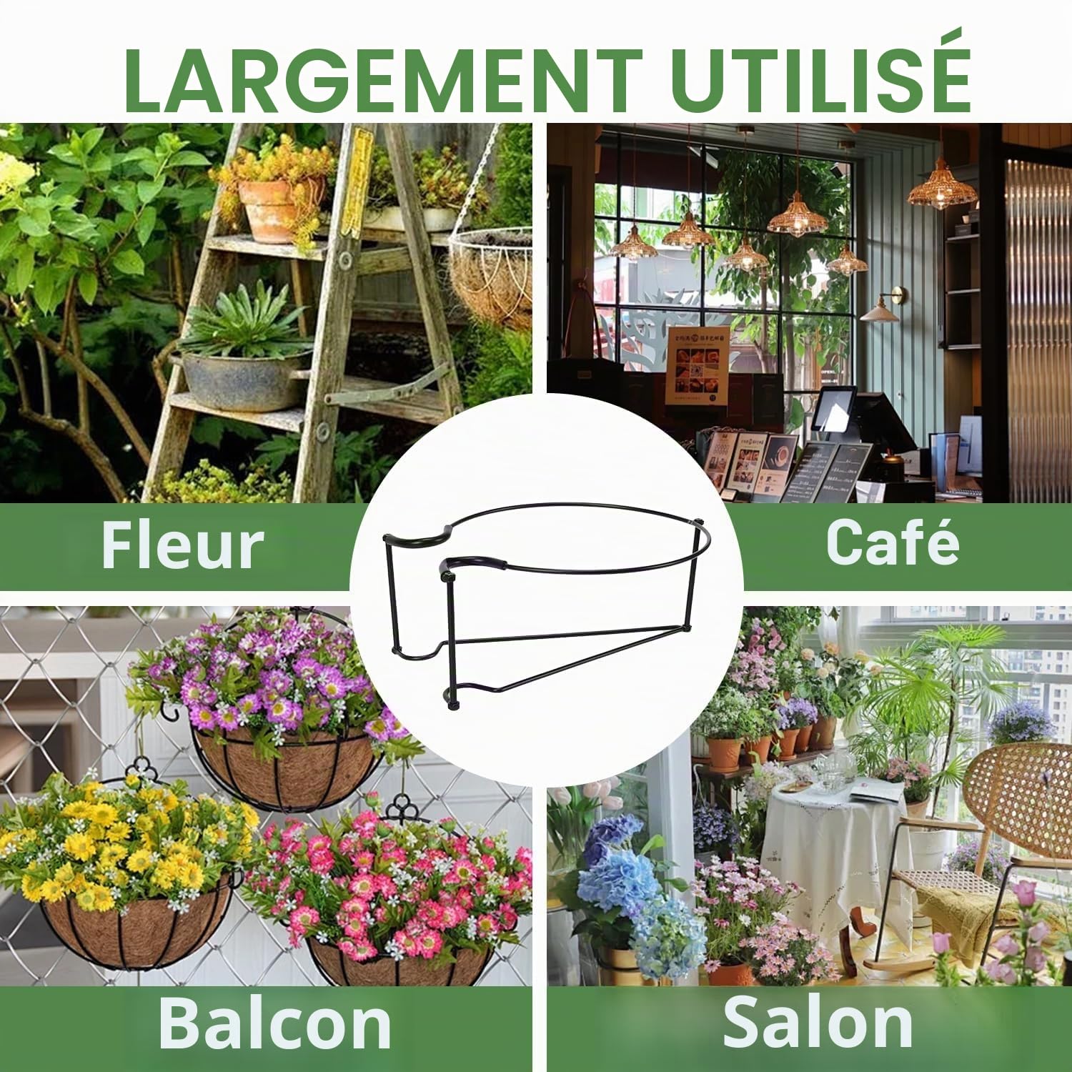 Support de plante à suspendre en métal pour extérieur, balcon, clôture, porche, support en fer amovible pour petites plantes (1 pièce)