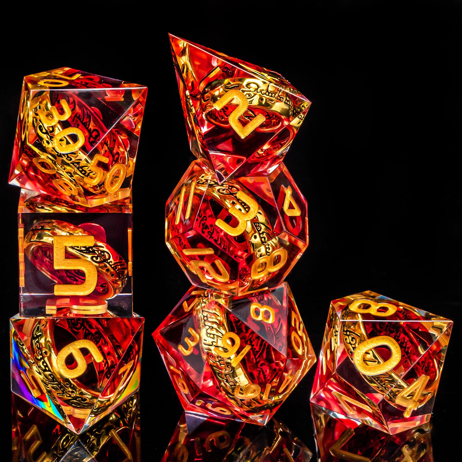 OUKELANWO Magic Lord Rings - Juego de dados DND con caja, 7 dados de resina LOTR D&D para juegos de rol, Dungeons Dragons D y D de borde afilado D20 D12 D10 D8 D6 D4