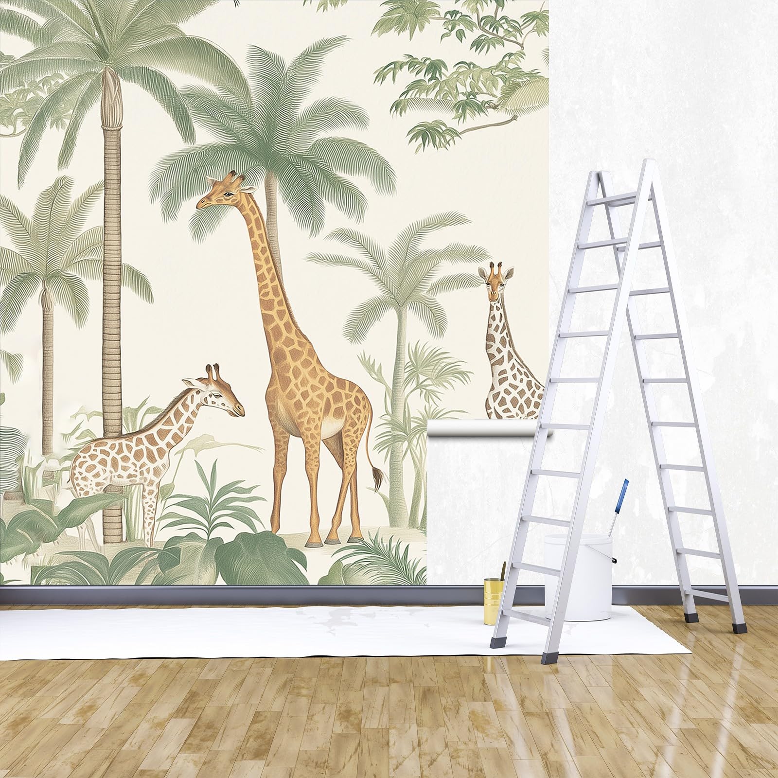 Générique 3D Photo Murale Animaux de Bande Dessinée Girafes Papier Peint Personnalisé, pour Salon et Chambre Girafe de Bande Dessinée Murales, Fresque Home Decor 250 x 175 cm (L x H) Peinture Murale