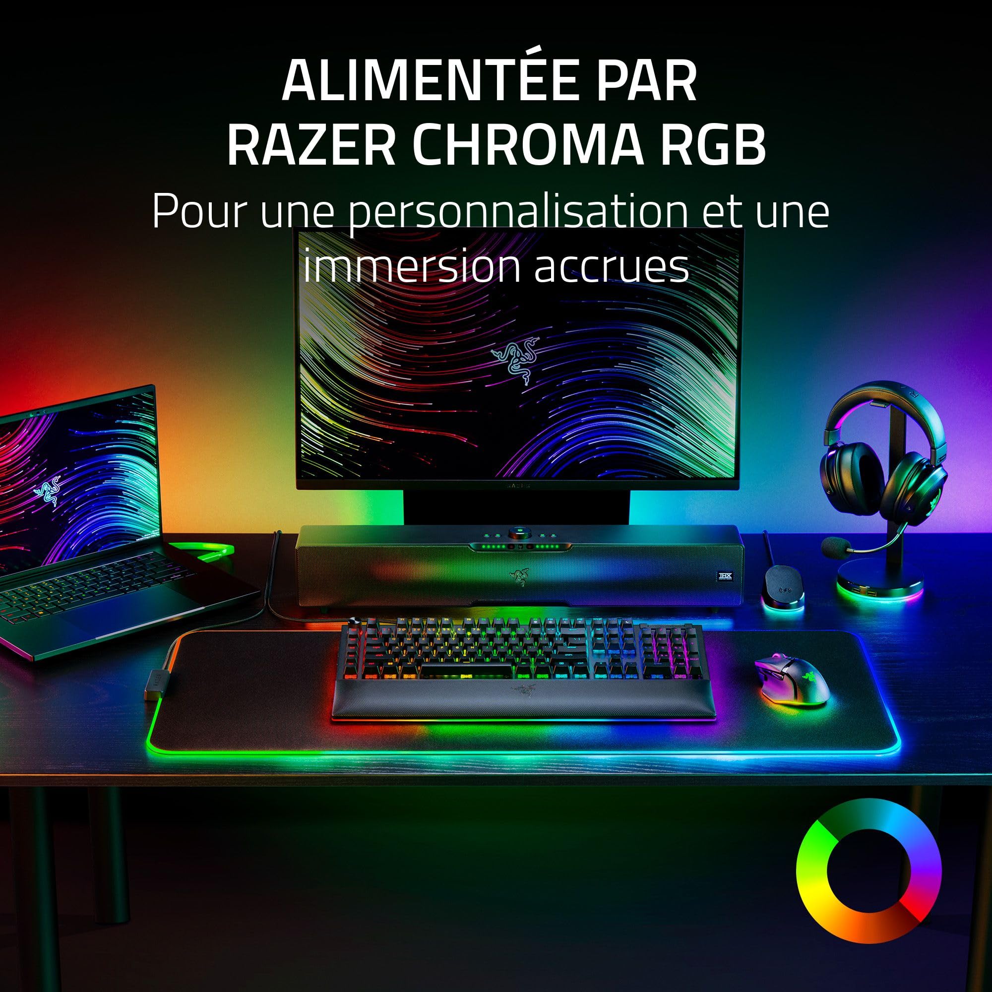 Razer Base Station V2 Chroma - Support pour Casque avec concentrateur USB (Éclairage Chroma RGB - 2 Ports USB 3.1, Base antidérapante, Conçu pour Les Casques de Jeu) Noir