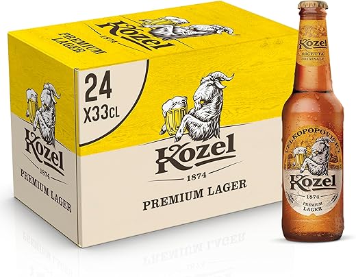 Kozel Premium Lager Beer Crate with 24 Beers in 33 cl Bottle, Pale Lager with Rich and Balanced Taste, Alcohol Content 4.6% Vol