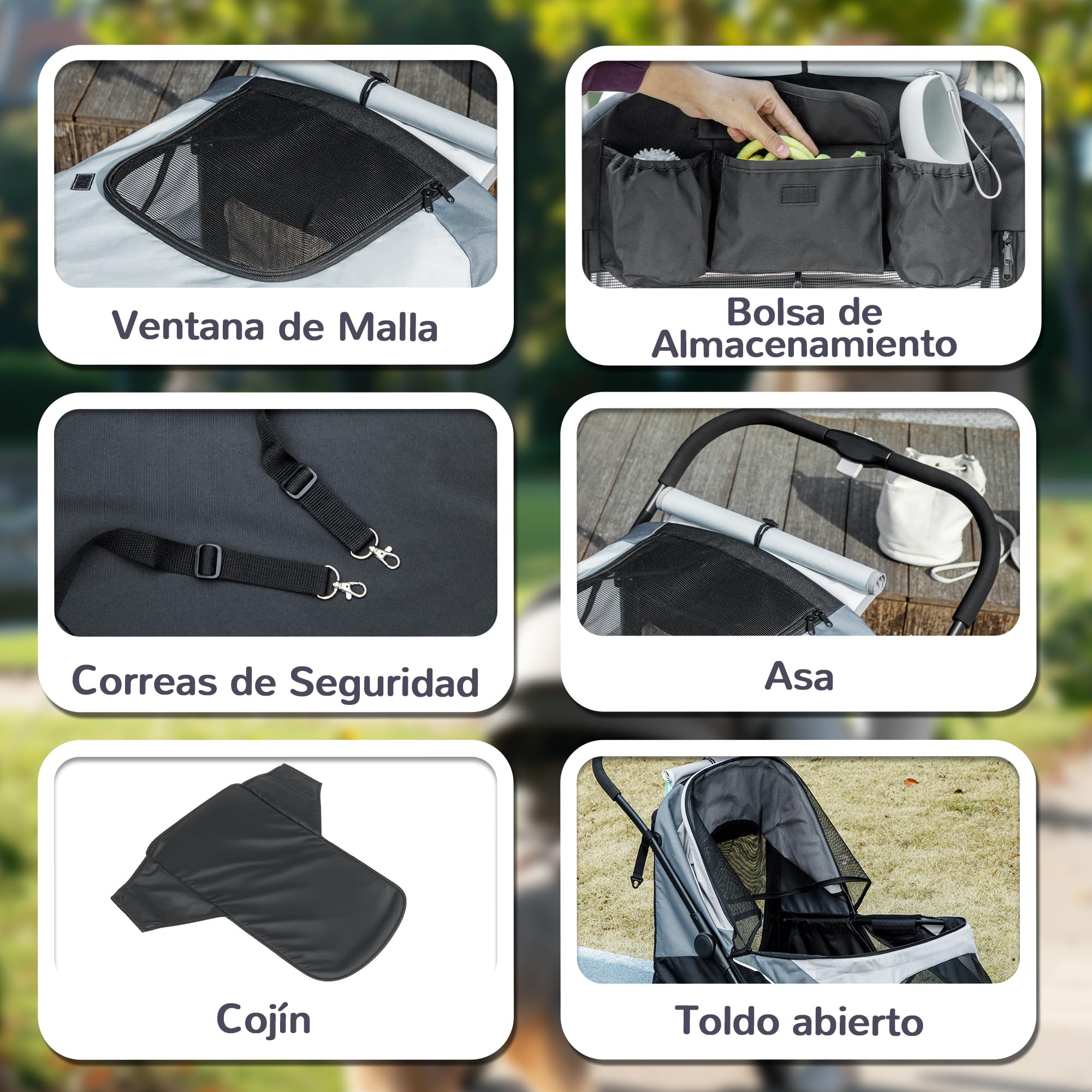 PawHut Carrito para Perros Plegable, Cochecito para Perros Grandes hasta 25 kg con Ruedas Grandes, Correas de Seguridad, Amortiguador, Cojín Lavable, Marco de Acero, Freno, 124x67x100 cm, Gris