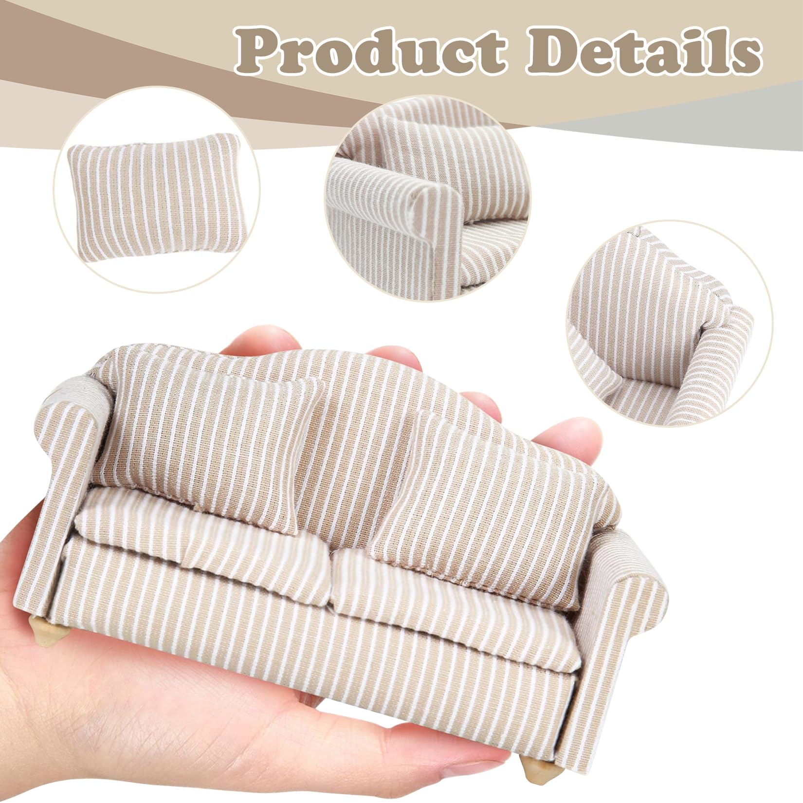 Miniaturowa sofa Kanapa Akcesoria do domku dla lalek Drewniane meble do domku dla lalek Miniaturowe akcesoria(C)