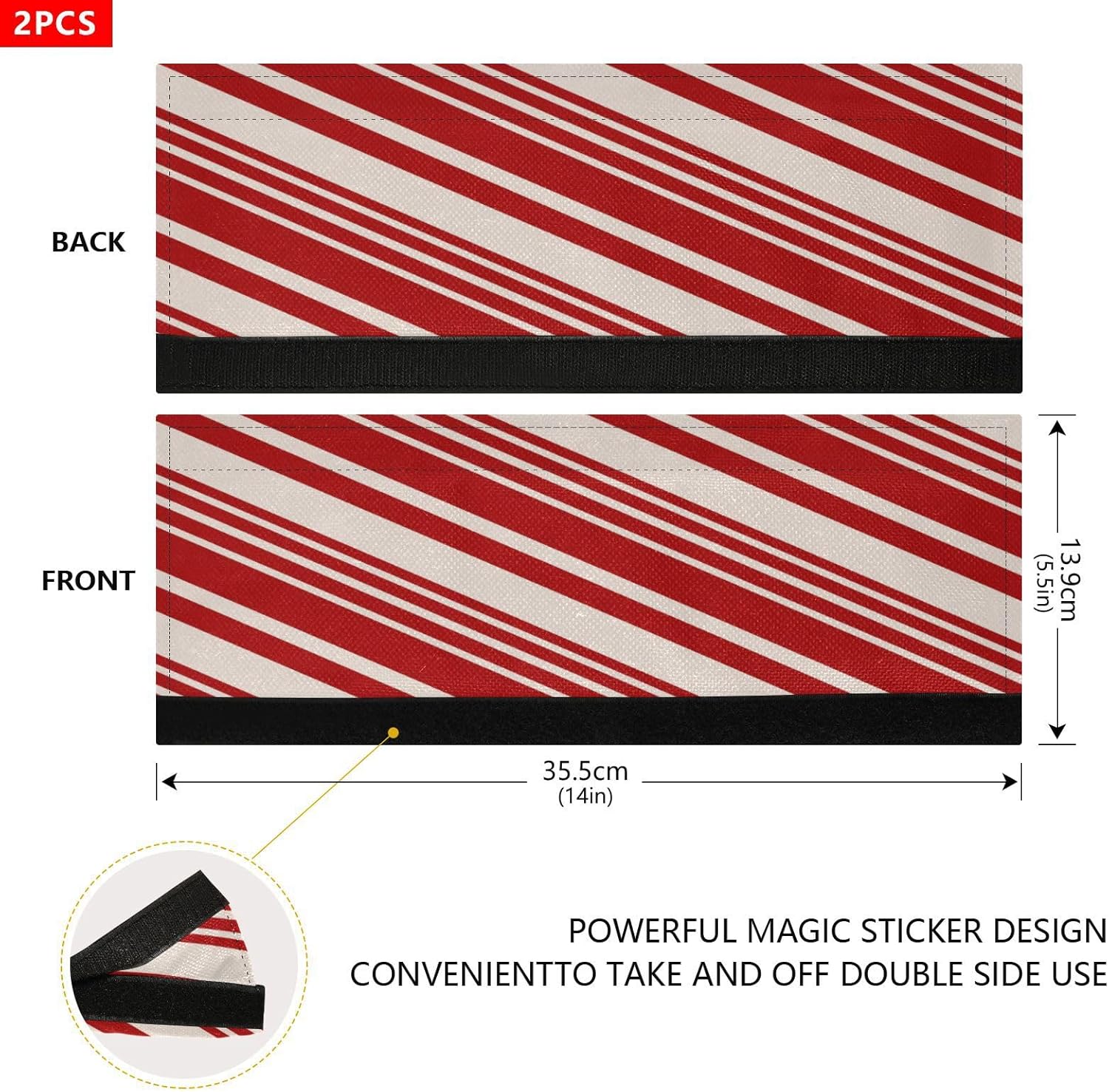 Christmas Candy Cane Stripes Refrigerator Door Handle Covers Winter Red Cream Colors Kitchen Appliances Gloves For Microwave Dishwasher Fridge Door Cloth Protector 2pcs
