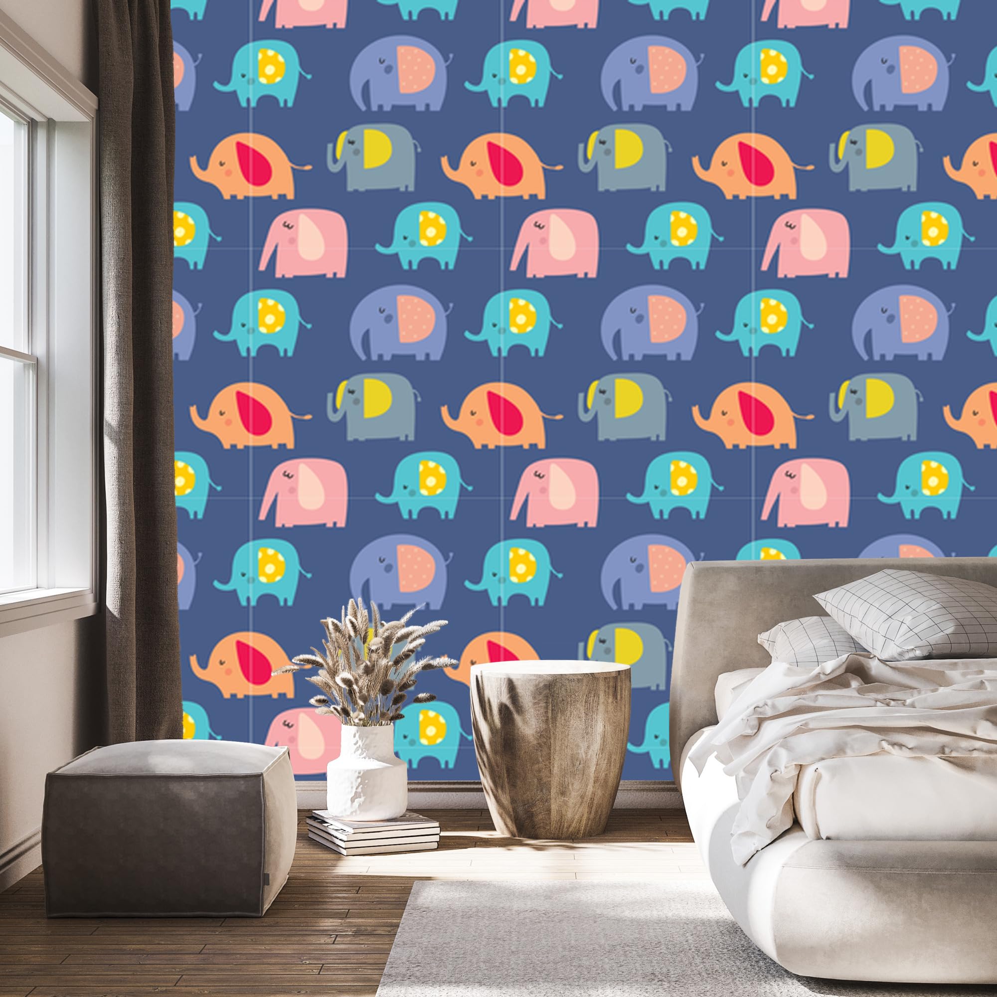 Vliestapete Bunte Elefanten und Tiere 50 x 1000 cm