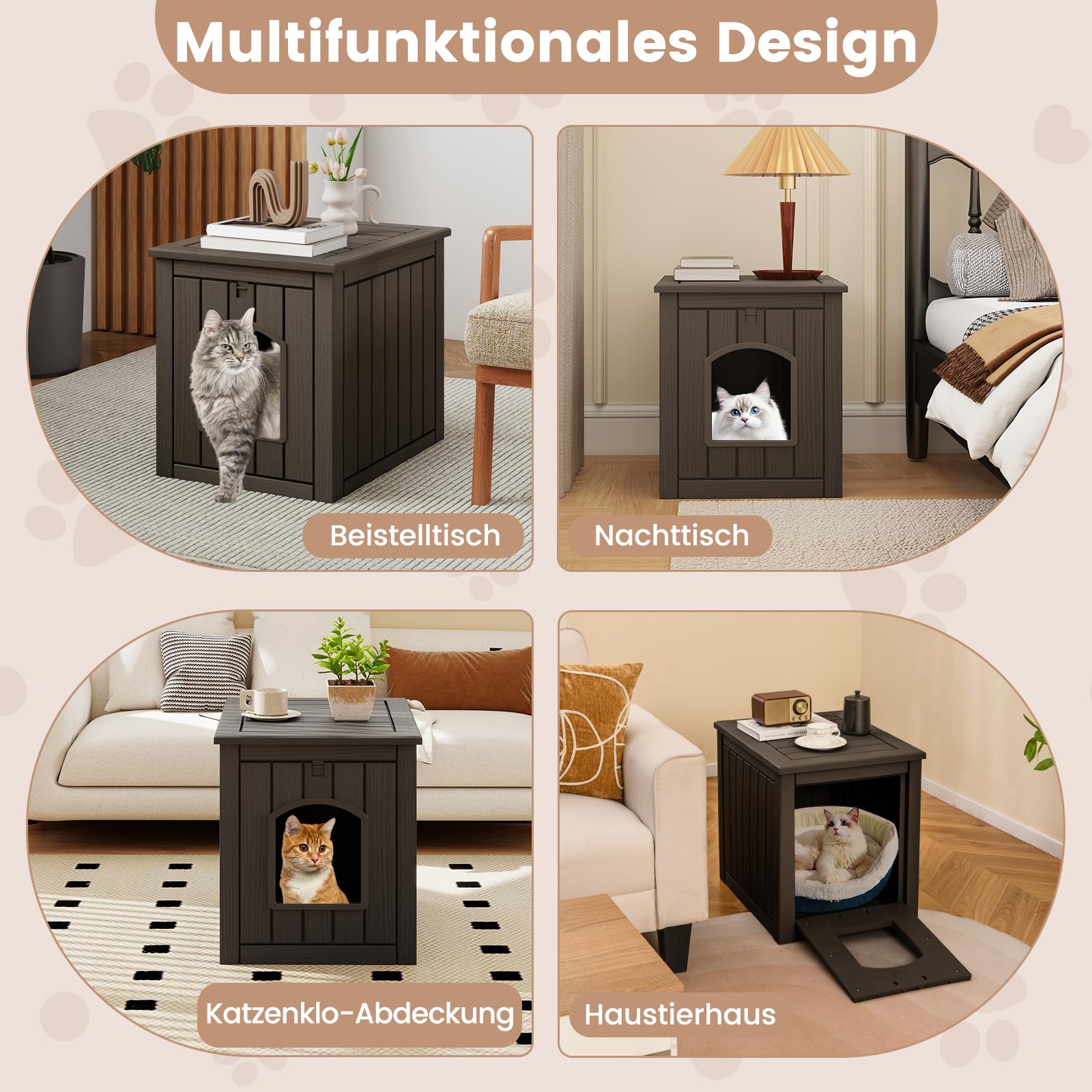 GOPLUS Katzenhaus Outdoor Winterfest, Katzenklo Schrank mit klappbarer Tür & Eingang, wetterfeste Katzenhütte aus PP für Indoor & Outdoor, Haustierhaus für kleine Katze, Hunde & Kaninchen (Grau)