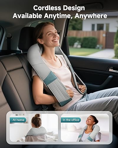 Miniatura 6 de Masajeador de cuello inalámbrico con calor, masajeador de espalda Shiatsu recargable para aliviar el dolor de tejido profundo, almohada masajeadora
