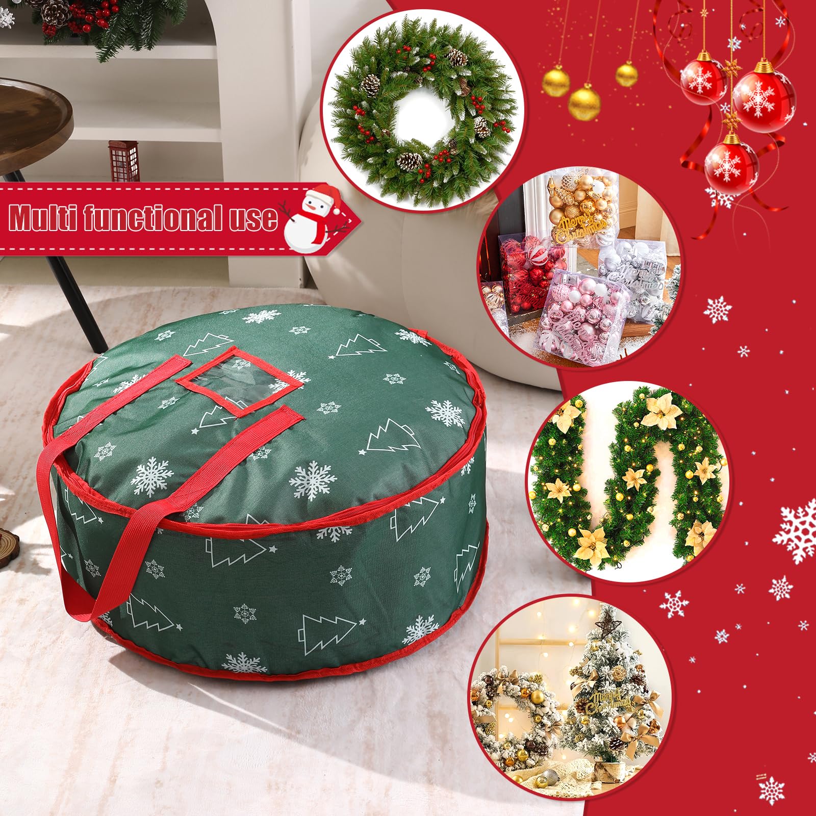 75 cm Borsa di Immagazzinaggio della Corona di Natale, Contenitore di Immagazzinaggio della Ghirlanda Borsa di Immagazzinaggio della Ghirlanda di Natale per la Decorazione di Ghirlanda, Verde