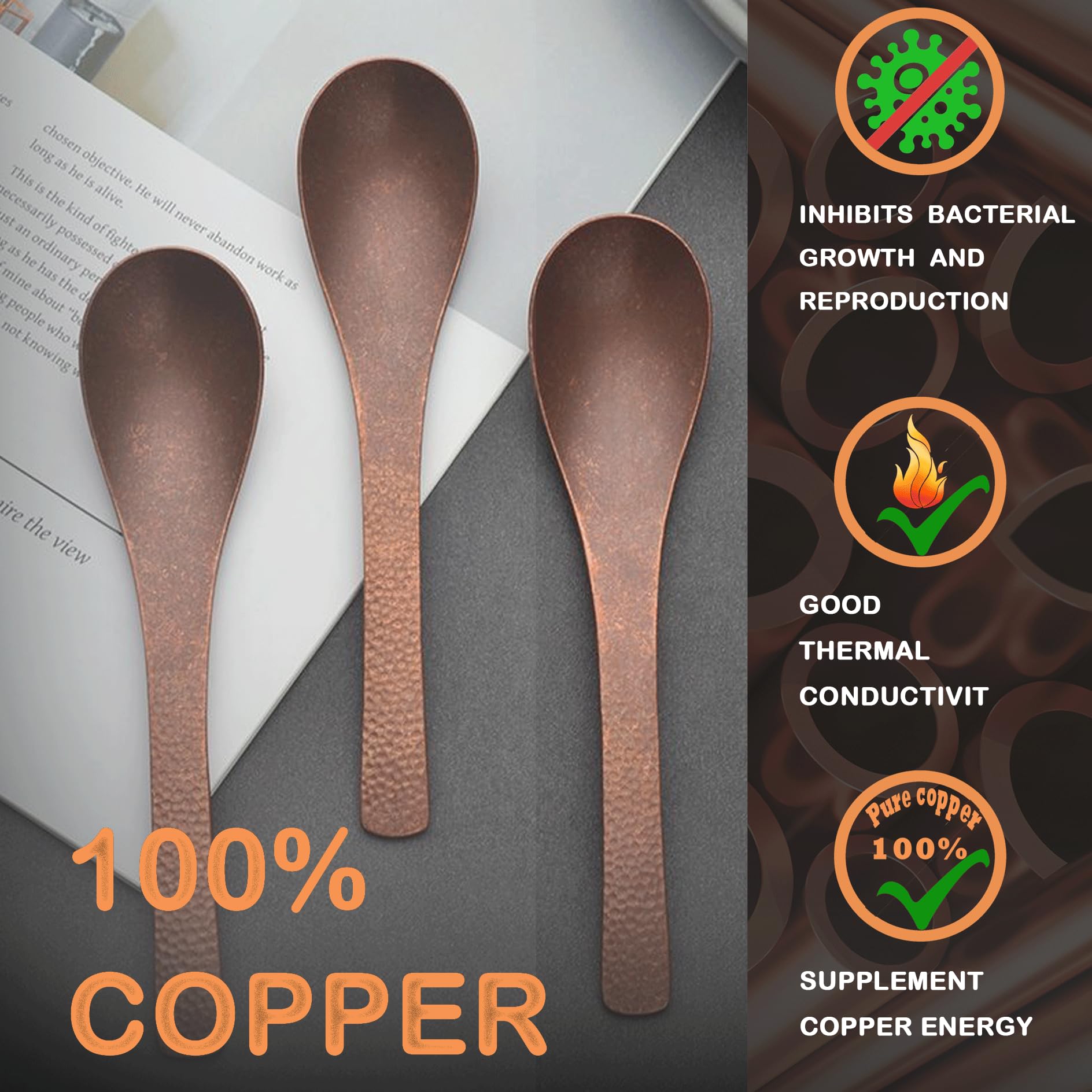 Purecopper-Retro Copper Tableware, Japanese Handmade Hammered Texture Copper Spoon, Suitable for Home and Restaurant - Dessert spoon?Coffee spoon?Teaspoon?1PC)