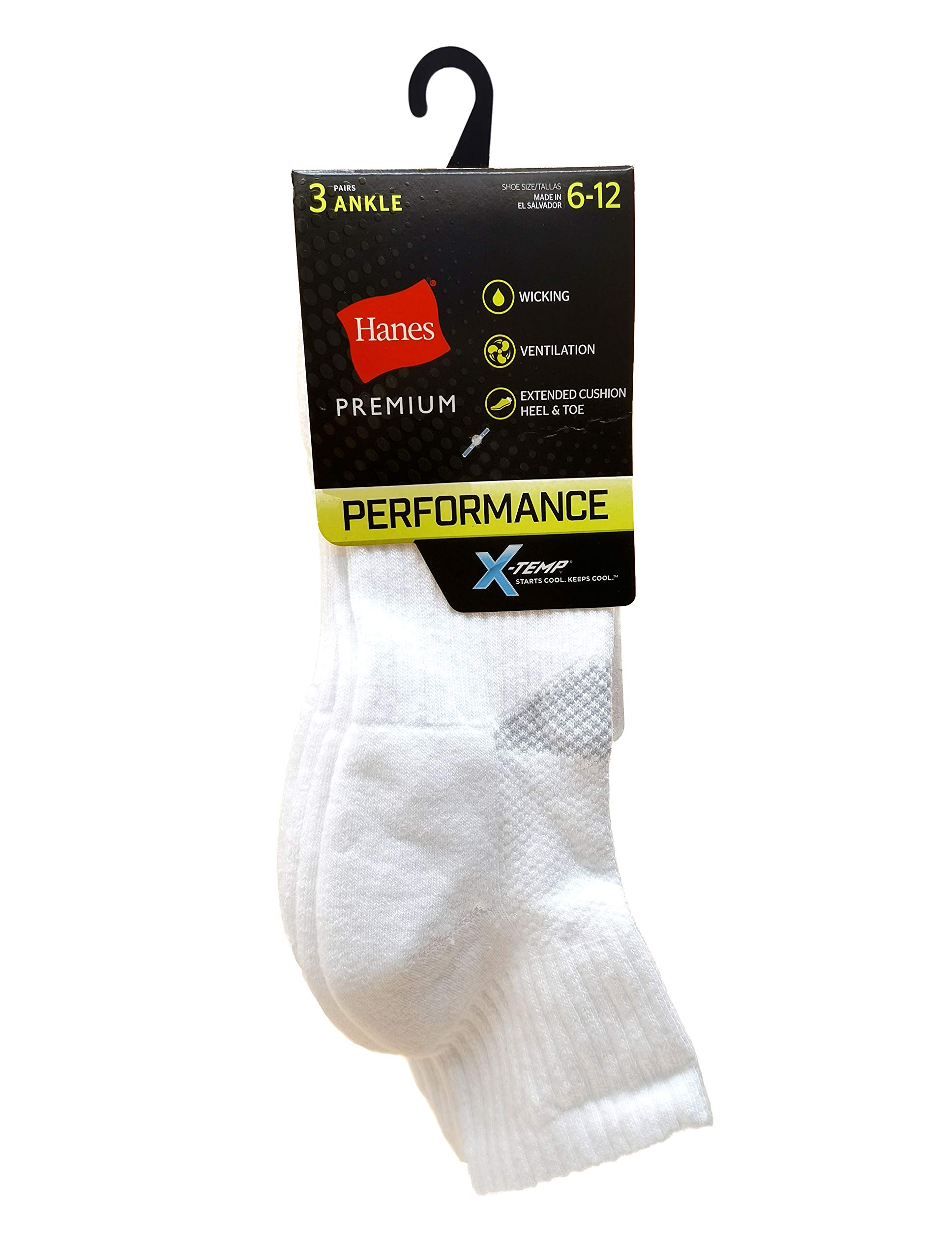 Hanes Men 316XT3 Perfomance Power Cool Ankle (Pack of 3), Size 6-12, Running Socks, White, L