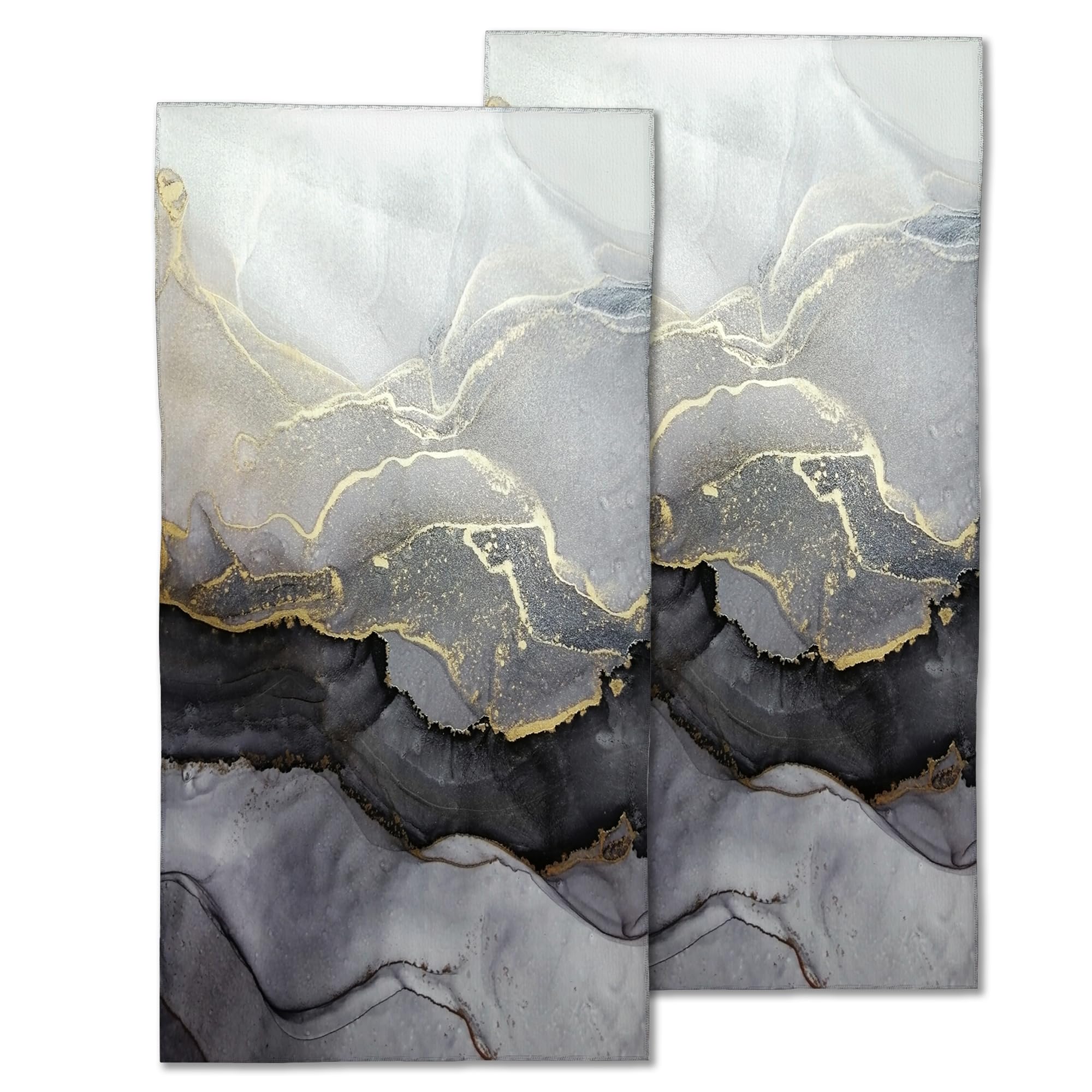 CXULIN 2 Pack Hand Towels for Bath,Black White Gold Marble Decorative Towels Highly Absorbent Soft Towels for Bathroom Beach Kitchen Spa Gym Face