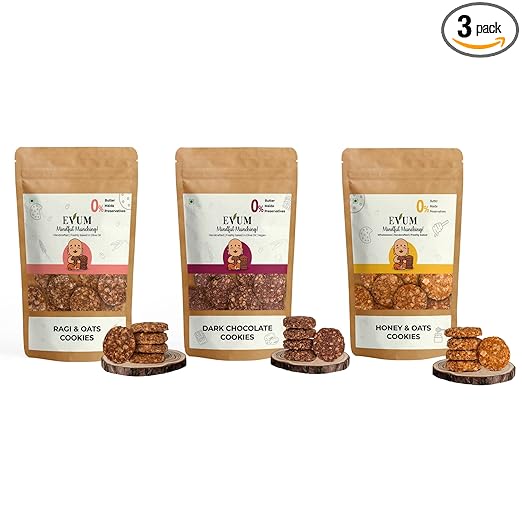 Evum Handmade Cookies Combo (Ragi-Oats, Honey-Oats & Dark Chocolate) (180 gm each) | Freshly Baked Crunchy & Healhty Oats Base Cookies | 0% Maida | 0% Butter | 0% Refined Sugar | 0% Preservatives