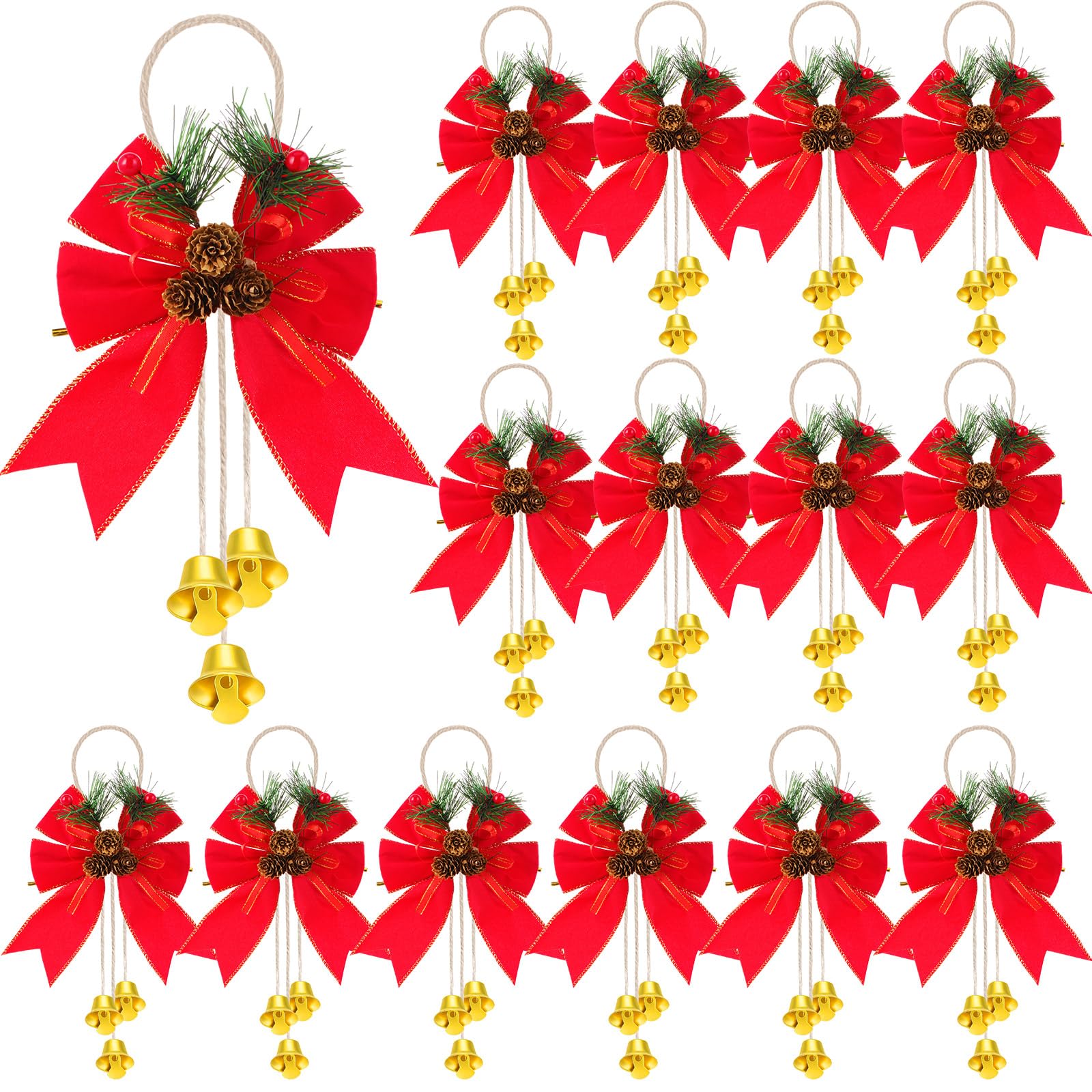 20 lazos de Navidad con cascabeles para decorar el árbol y armarios