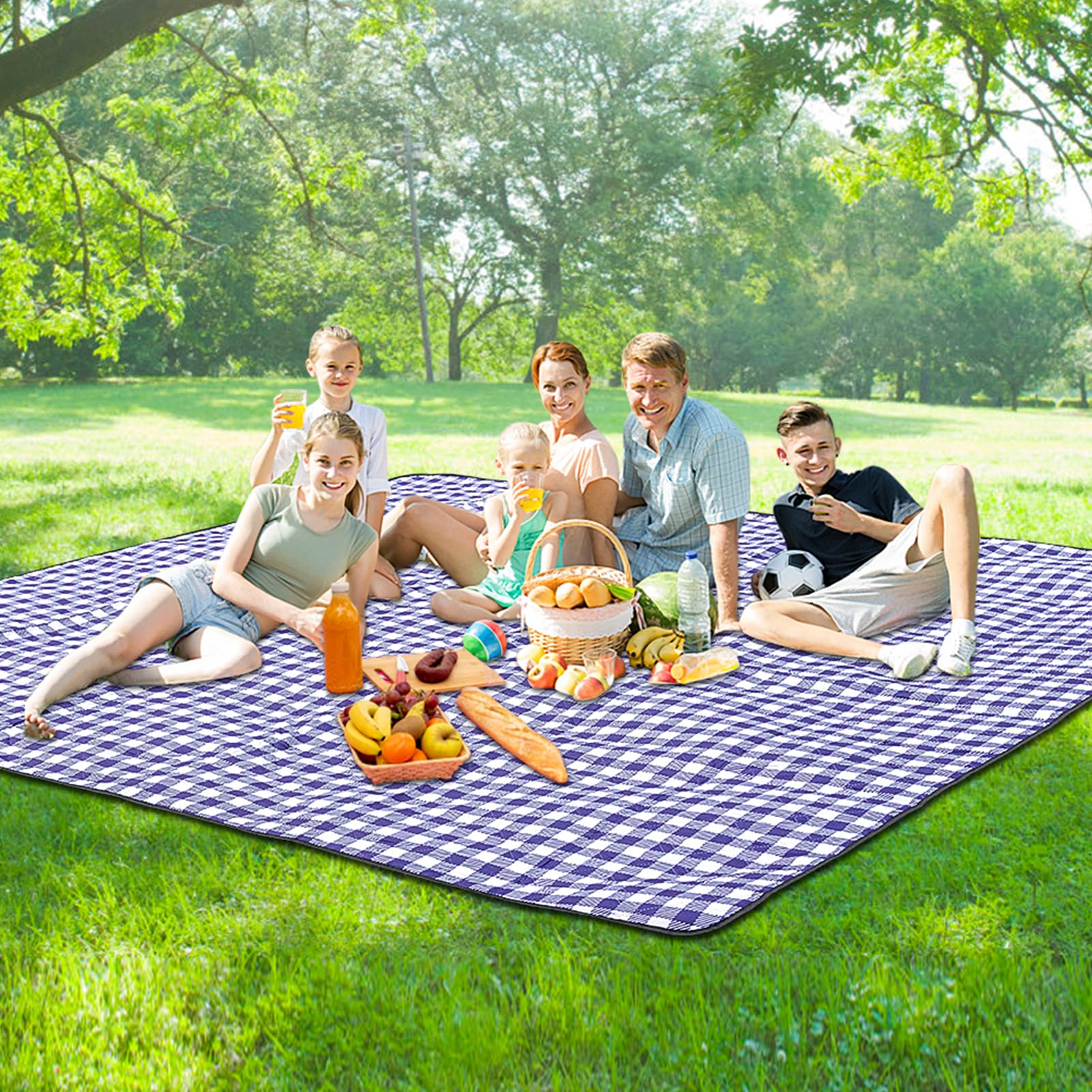 Koc piknikowy na zewnątrz wodoodporny, 200 x 203 cm, bardzo duży koc plażowy, odporny na piasek, składany, można prać w pralce, vintage, mata piknikowa, trawnik, park, rodzina, kemping, impreza,