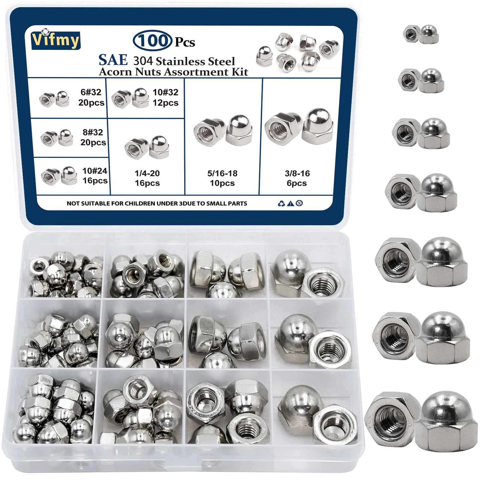 Stainless Steel Acorn Nut Kit - 80 Pcs -9