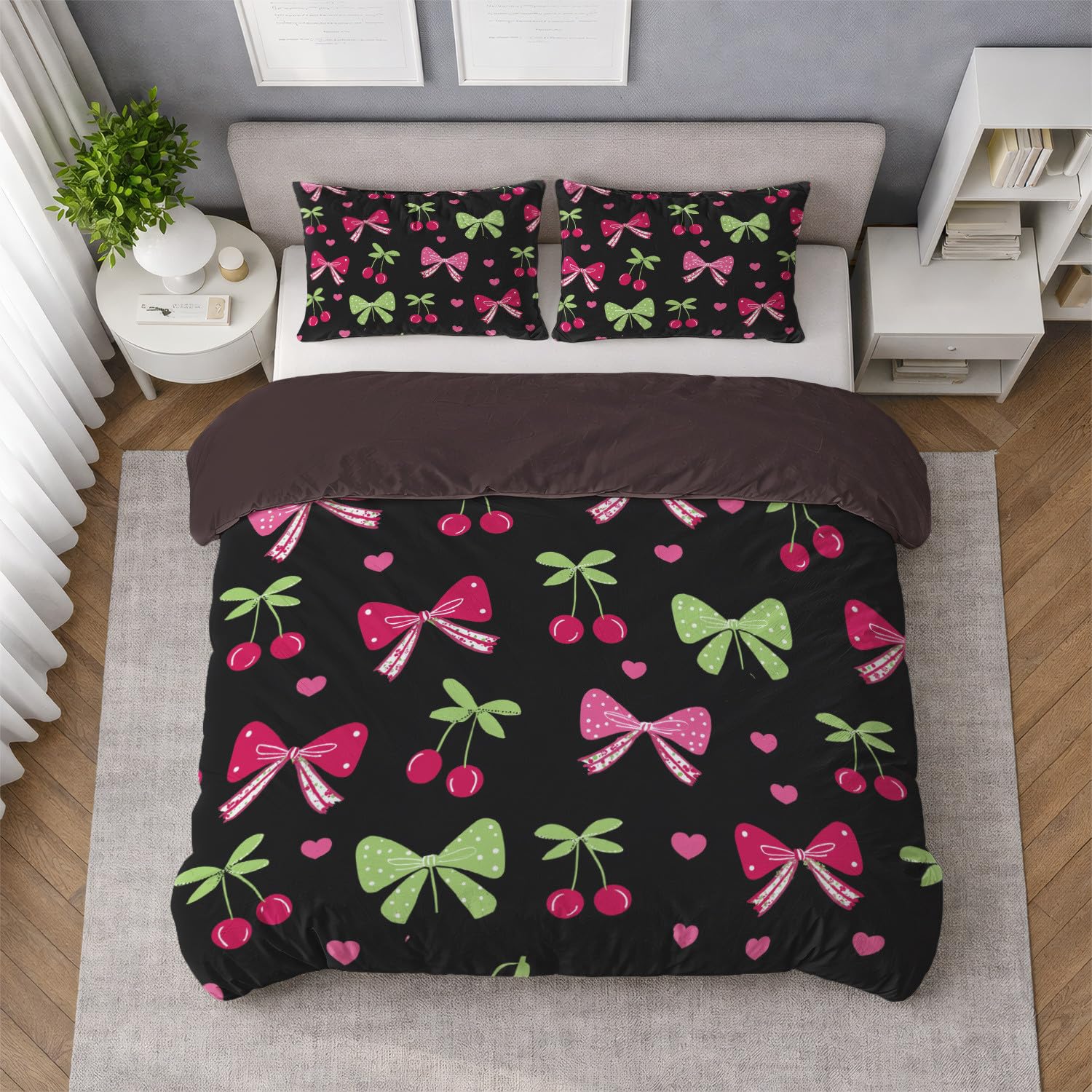 Parure de lit 240 x 260 anti-boulochage de qualité supérieure motif nœud cerise élégant