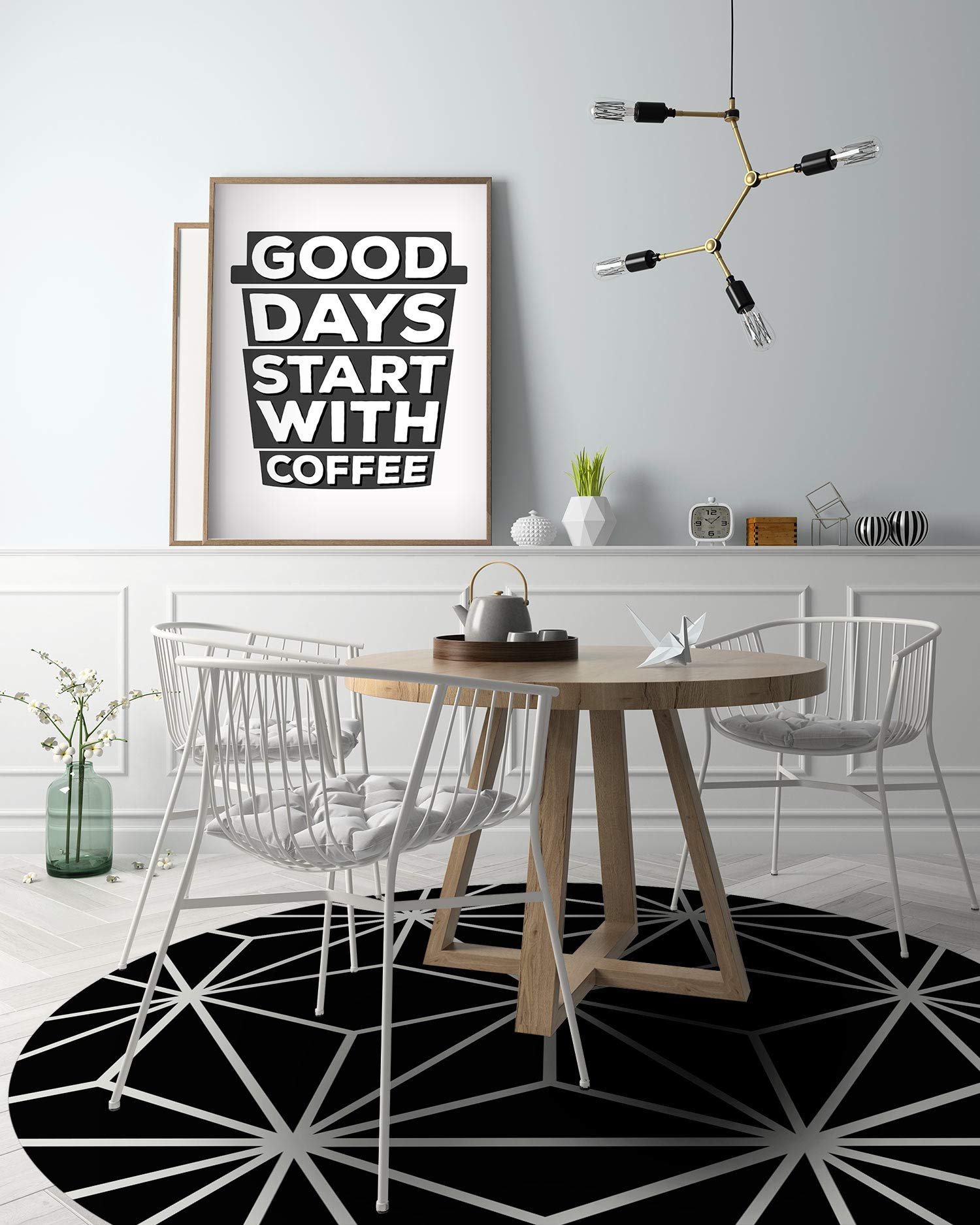 Panorama Alfombra Vinílica Cocina Baño - Modelo Redonda Líneas Estrellas Negro 100x100 cm - Varios tamaños - Decoración Hogar