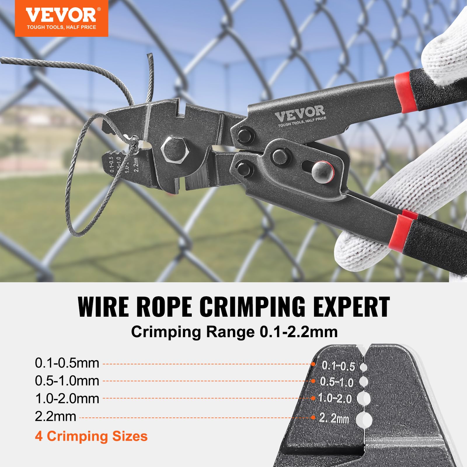 VEVOR Pinze Crimpatrice per Cavi con Diametro tra 0,1-2,2mm Pinza Capicorda per Terminali Manicotti in Alluminio, Pinza a Crimpare in Acciaio 55# Durezza Massima 50 HRC, Utensili per Crimpaggio Cavi