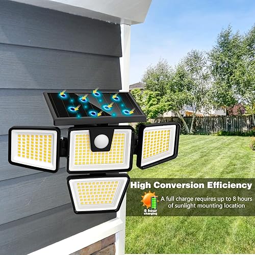 Miniatura 5 de AmeriTop Luces solares para exteriores, paquete de 2 luces LED inalámbricas con sensor de movimiento de alto brillo 4 cabezales ajustables,