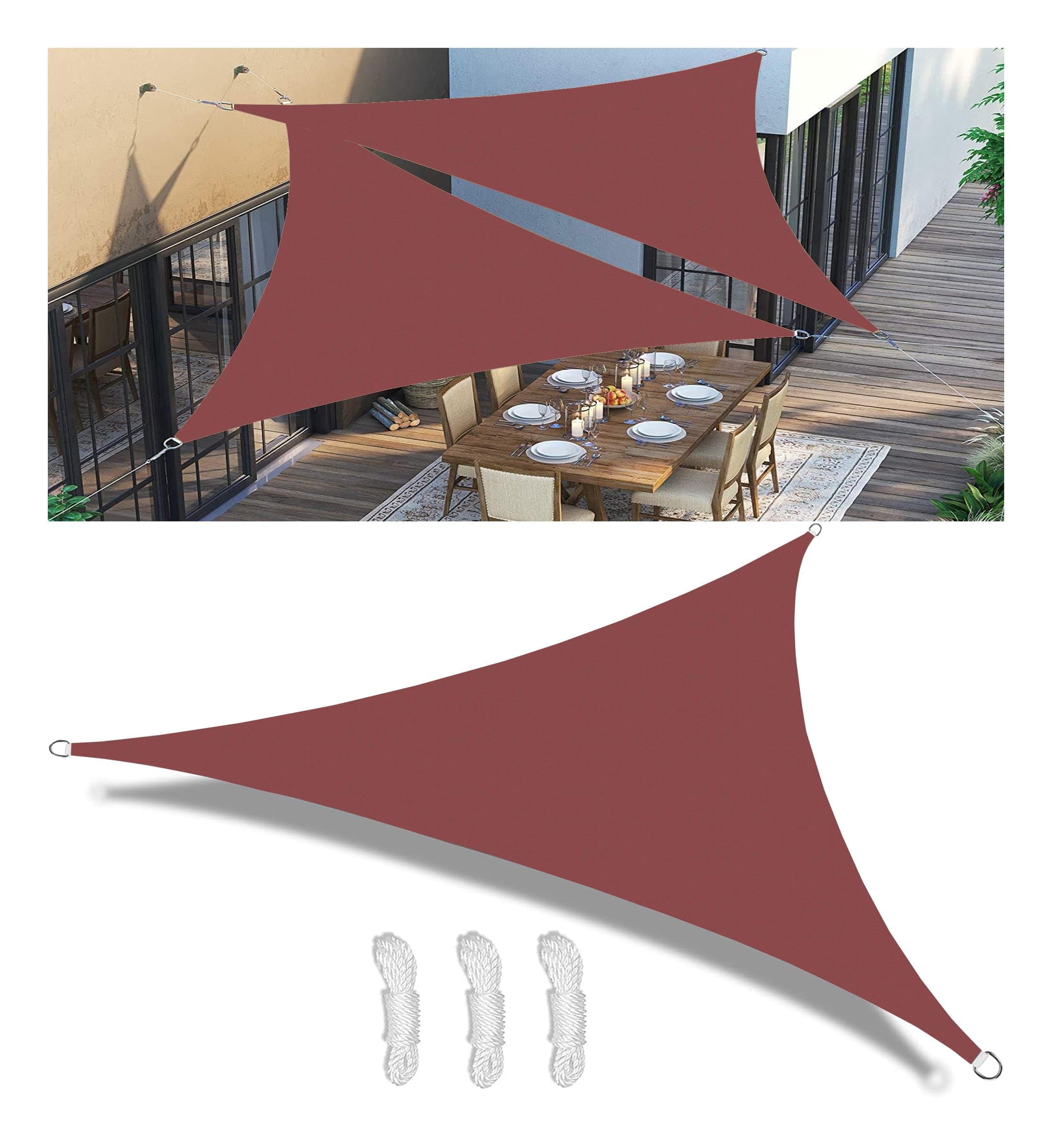 Voile d'ombrage imperméable de 7,8 x 7,8 m anti-UV rouge avec cordes pour terrasse et balcon