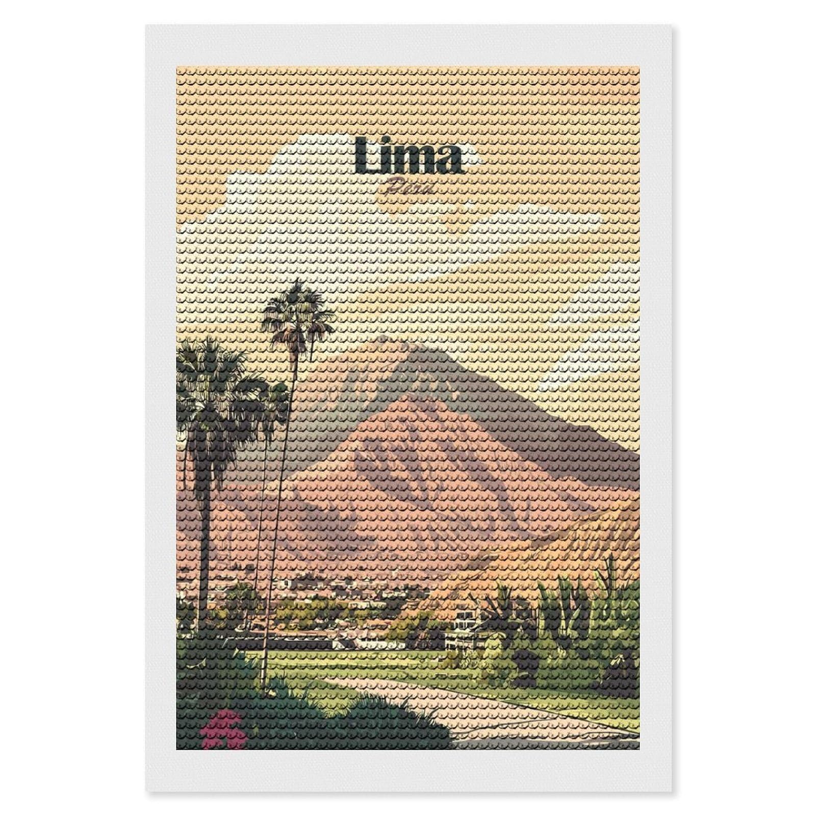 Junmoney Lima Peru Travel (2) Diamond Painting Set 8"x12", Full Kit Included, Sparkling Round Gems, Farmhouse Decor, Festive Craft Gift