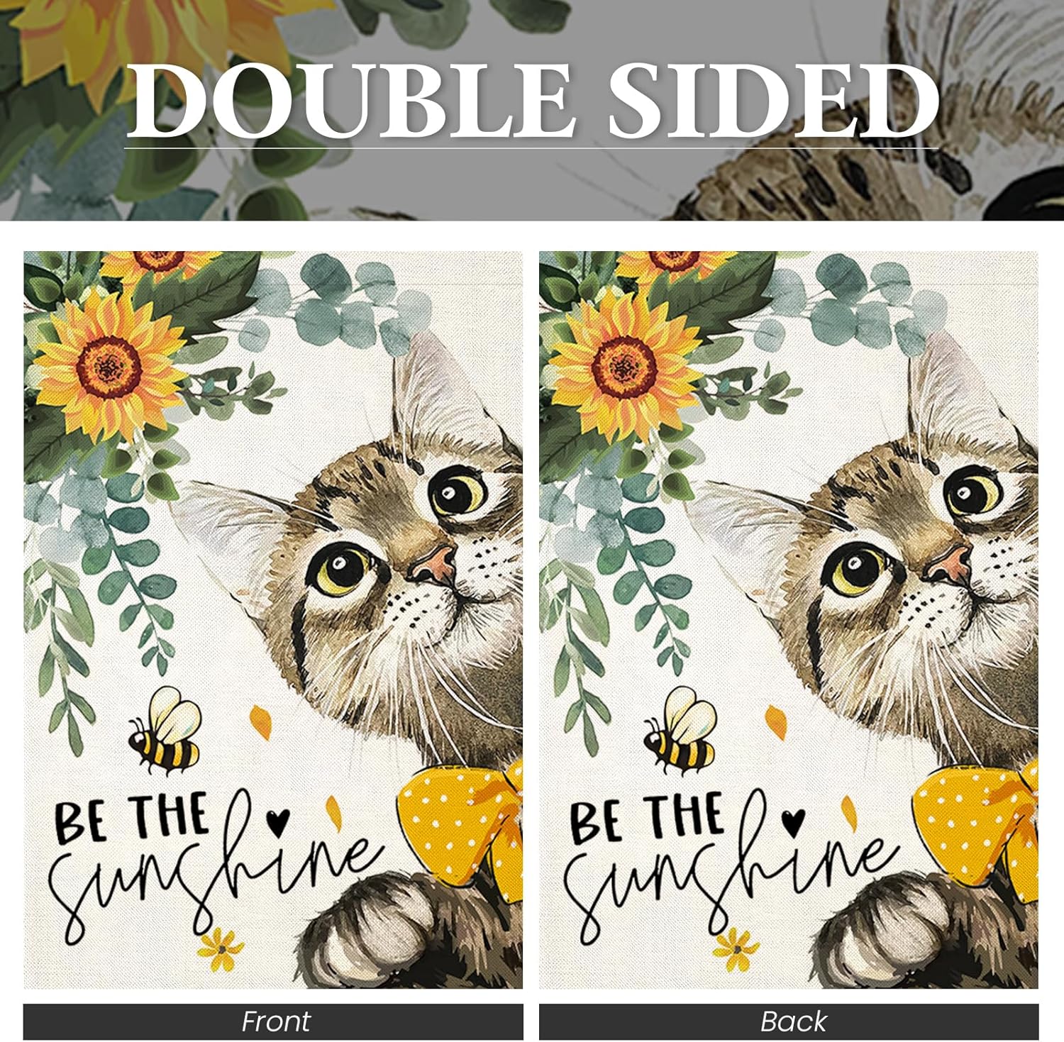 Spring Cat Garden Flag for Outside 12x18 Double Sided,Be The Sunshine Cat with Sunflowers Small Yard Flags,Summer Seasonal Decor for Farmhouse Holiday Outdoor - Image 7