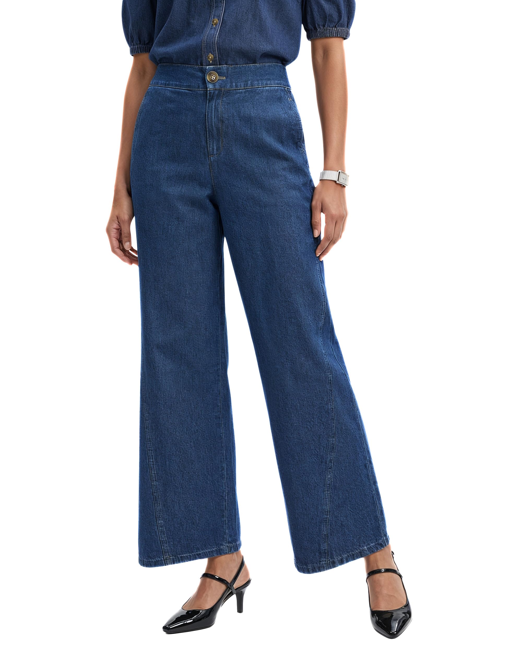 Anne Klein Women's Anne Klein Women's Fly Front Wide Leg Pant, Aries Wash, 16