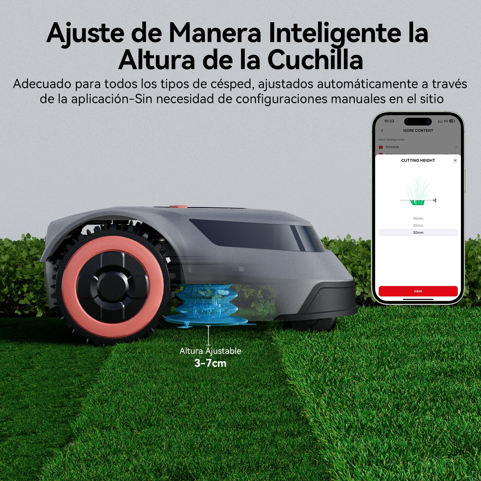 Redkey MGC500 Robot Cortacesped, MAX. 800m², Detección de Rotura de Cable,Pendiente Ascendente 45%, Ajuste Inteligente de la Altura de Corte, Control de la APP,Silenciamiento Automático, para Jardines