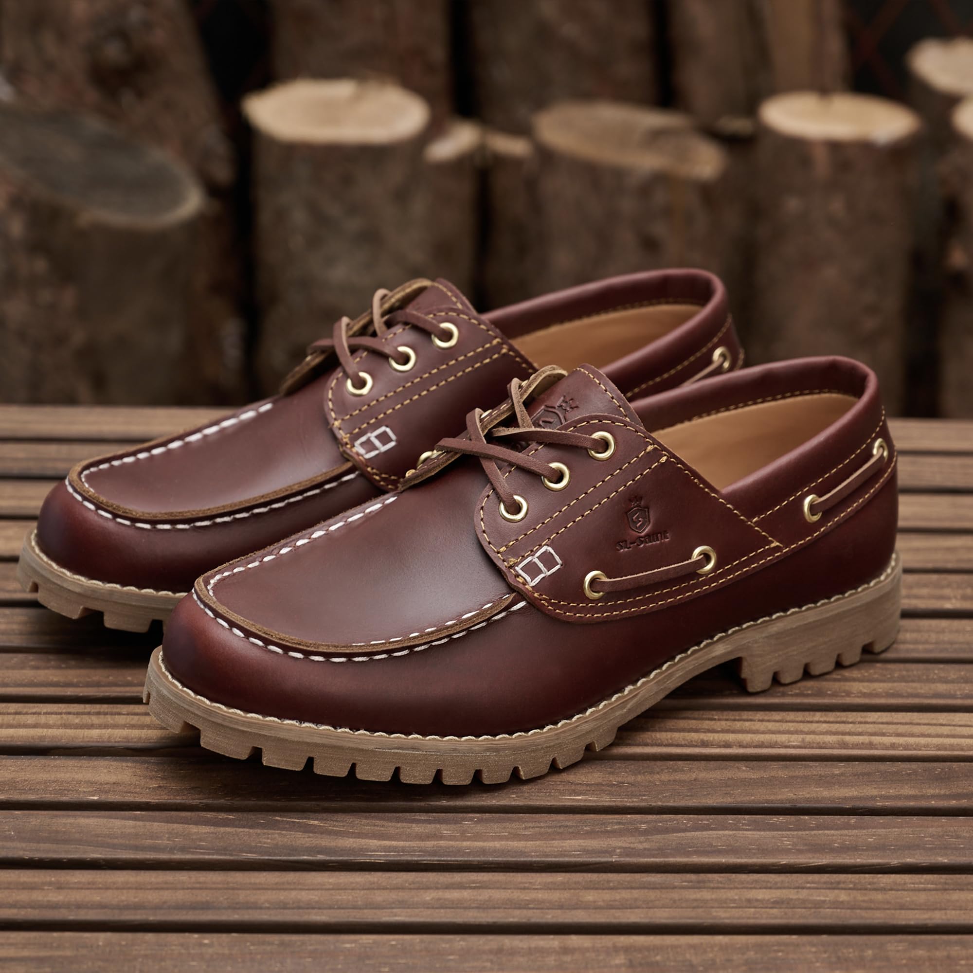 SL-Saint Scarpe Classiche Boat&Deck da Uomo Fatte a Mano Moc Toe Lace Up Moda Confortevole in Pelle Pieno Fiore