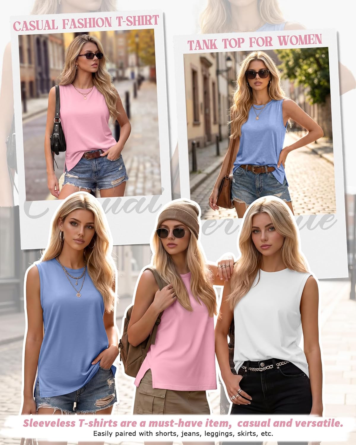 Riyiper 3 Pack Women's Sleeveless Tops Crew Neck Loose Fit Tank Tops Casual Summer Muscle Shirts Basic Solid Flowy Tees - Image 2