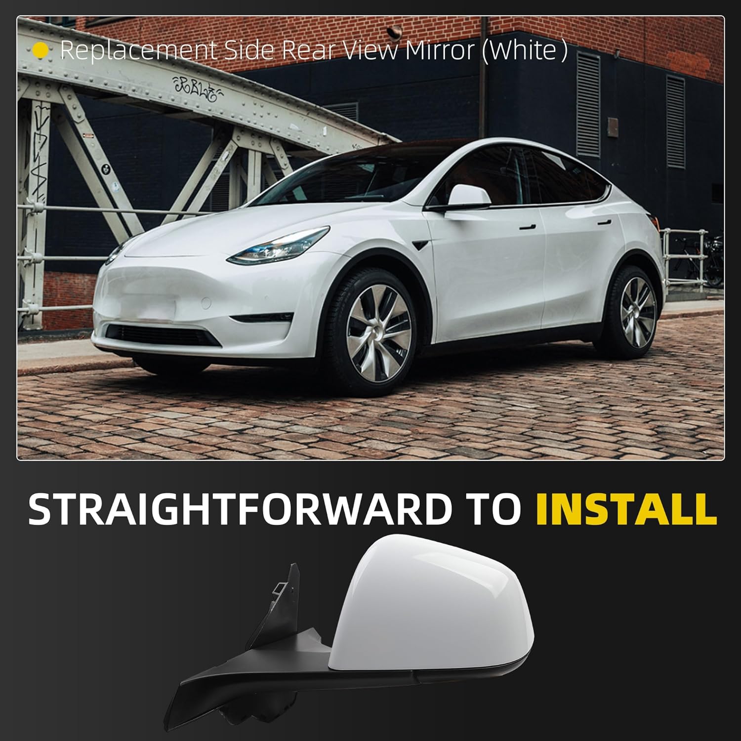 Dasbecan Side Rear View Mirror Compatible with 2020-2024 Tesla Model Y Anti-Glare Glass with Mirror Memory Power Heated Left Driver Side Power Folding #1594111-98-A 159411198A (13pin White)