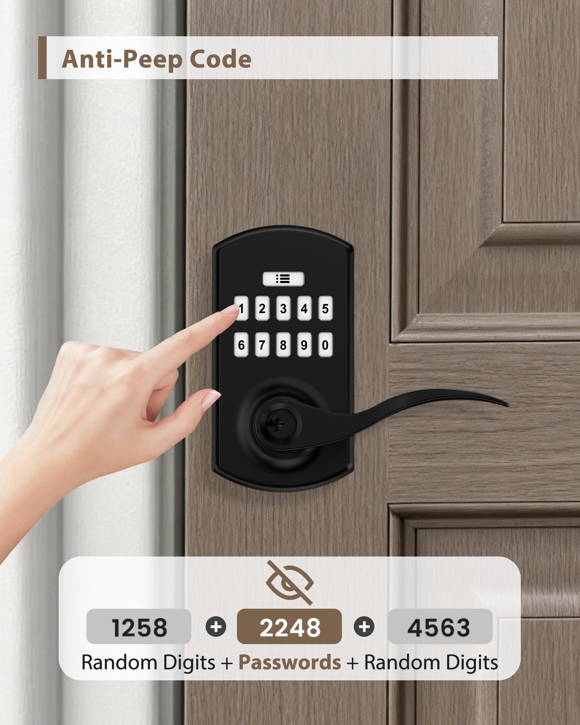 Serratura della porta della tastiera con maniglia, serratura elettronica senza chiave con codice, serrature intelligenti per porta d'ingresso, modalità di passaggio facile, blocco automatico, nero