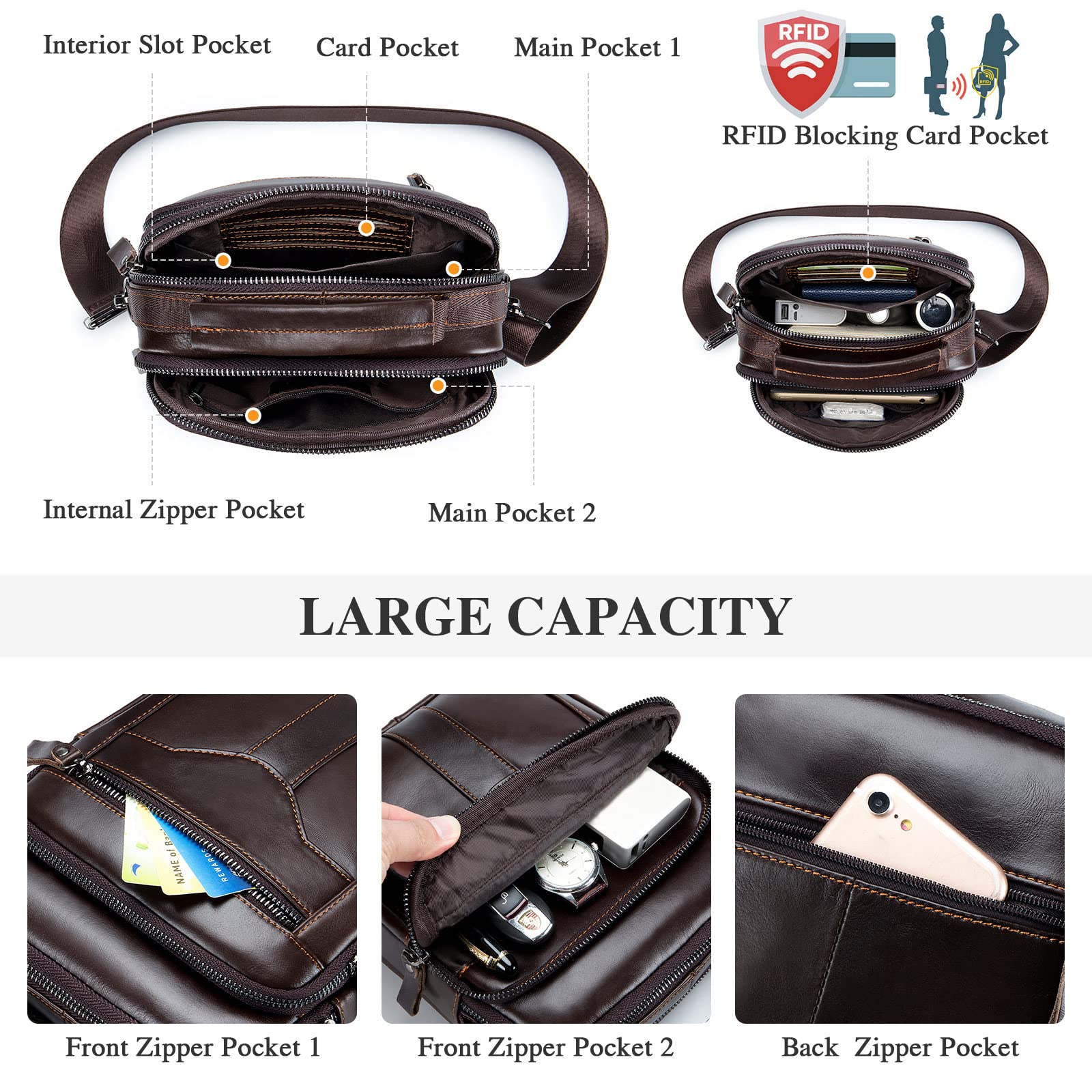 BAIGIO Borsello Uomo Pelle Borsa a Tracolla da Uomo Borsa a Spalla Borsa da Uomini in Vera Pelle Borse Messenger RFID Blocker per Sportiva, Viaggio, Lavoro