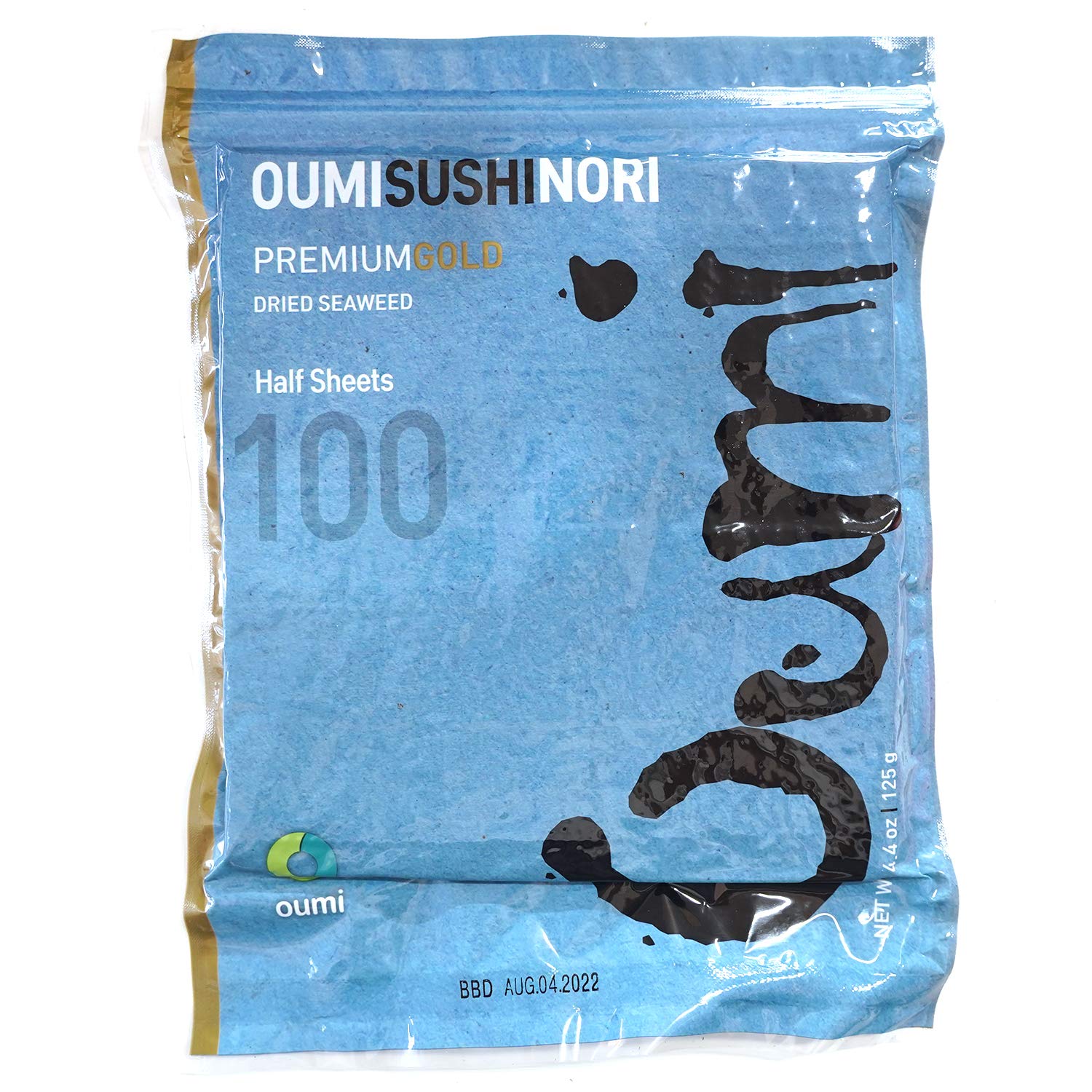 Oumi Sushi Nori Premium Gold Grade Dried Seaweed with Resealable Bag, Product of