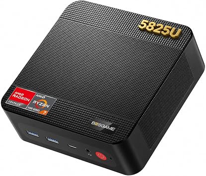 BOSGAME P4 Plus Mini PC Desktop Computers, Ryzen 7 5825U, 32GB DDR4, 1TB M.2 2280 NVMe SSD, 11 Pro, Dual LAN 2.5G, Wi-Fi 6E, BT5.2, 4K Triple Display HDMI+DP+Type-C