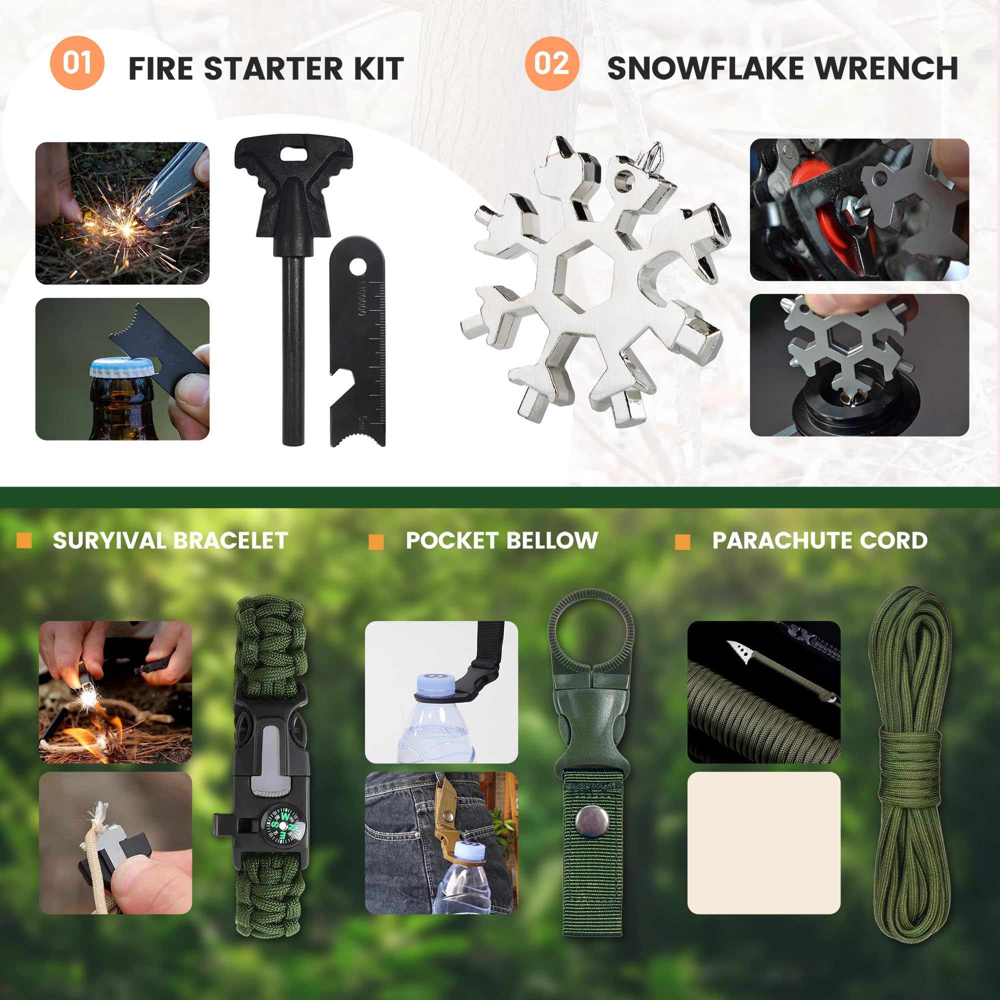 Survival Kit 20 in 1, Outdoor Ausrüstung, Survival Kit Militär Hochwertig Mit Klappmesser, Outdoor Camping, Überlebensausrüstung, Überlebensausrüstung für Camping,Bushcraft,Wandern,Jagde,Abenteuer