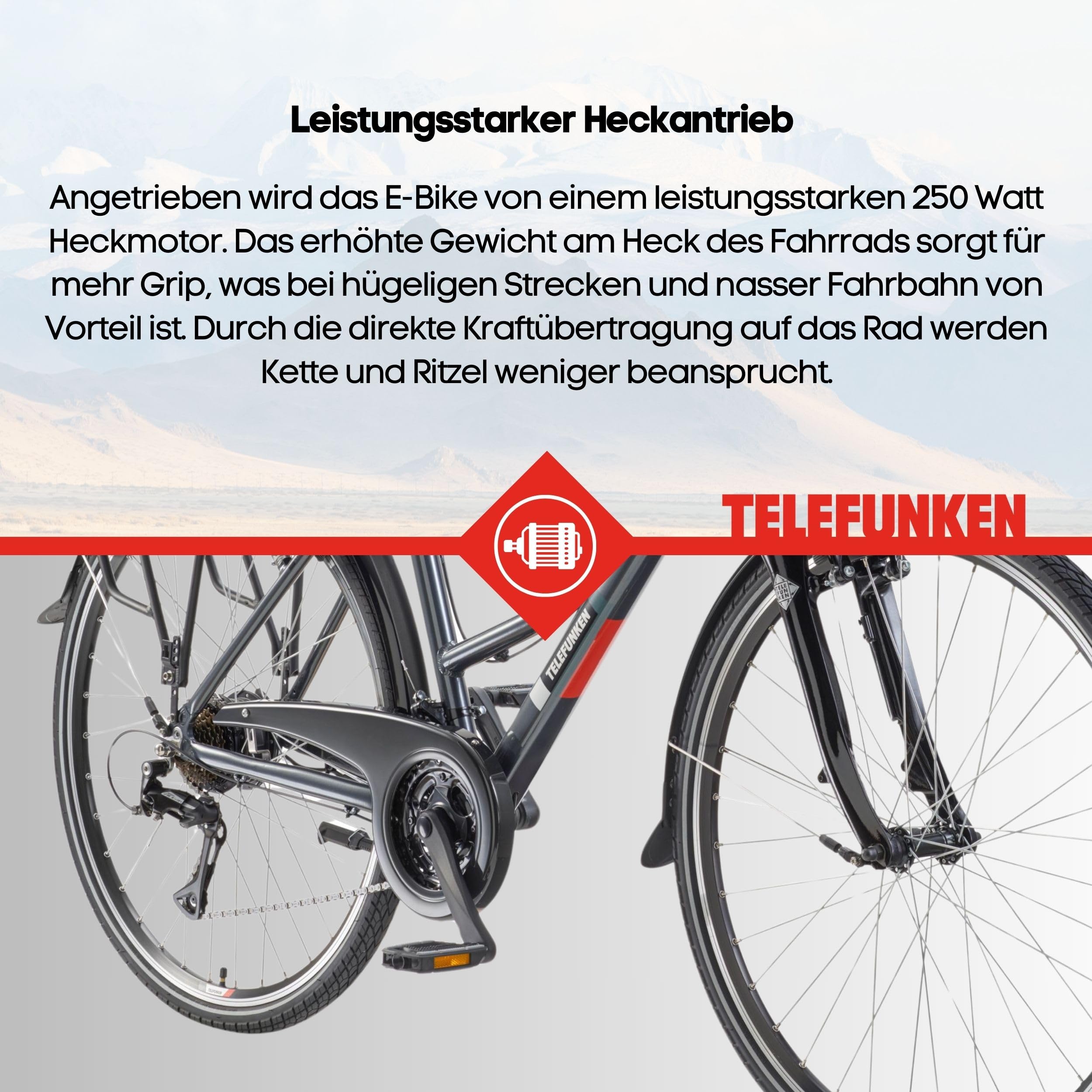 TELEFUNKEN E-Bike Damen 28 Zoll Trekking-Fahrrad | 21-Gang Kettenschaltung | Elektrofahrrad mit 250W Hinterradmotor und 536,5 Wh Li-Ion Akku | Pedelec mit V-Bremsen | inkl. Panzerkabelschloss | XT485