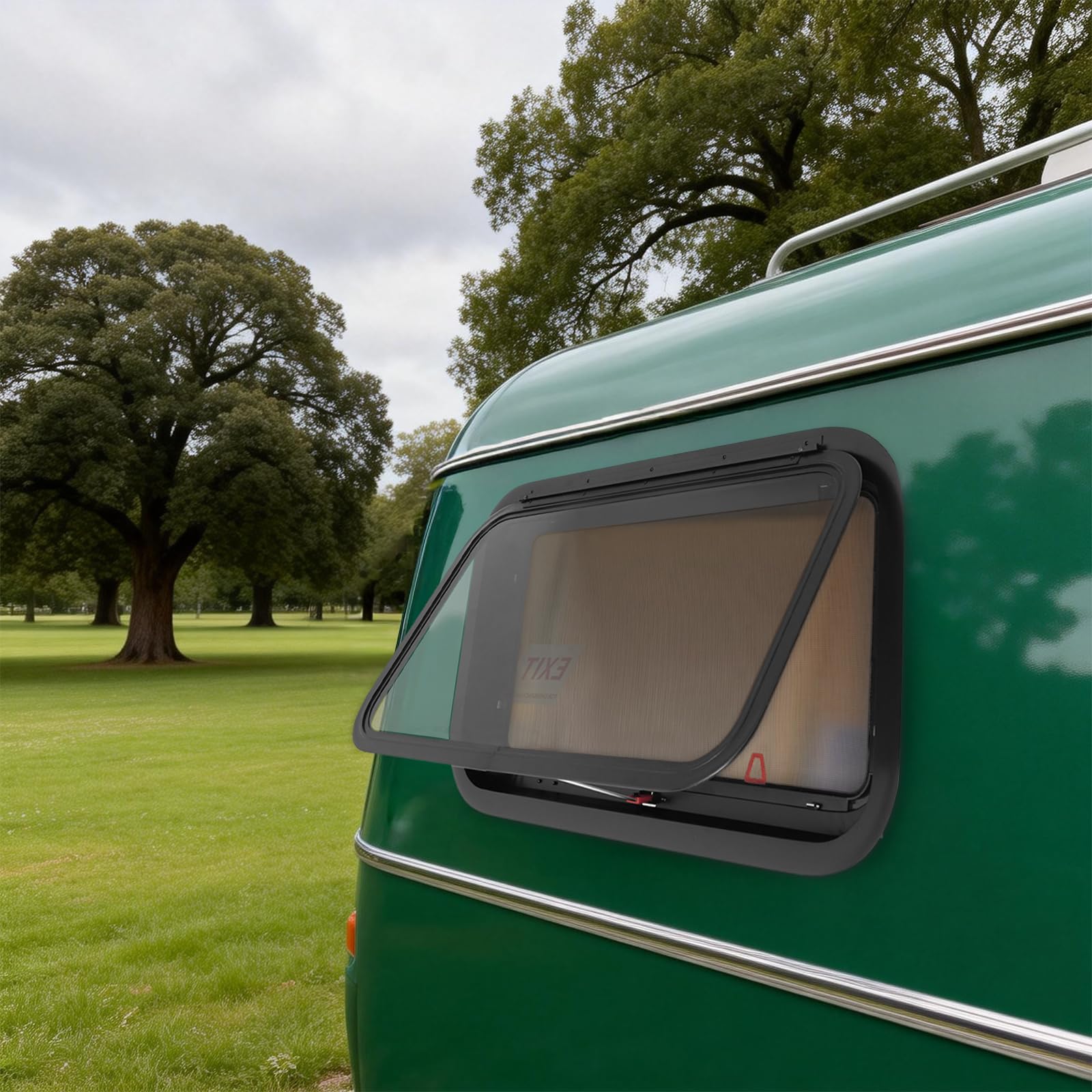 Ventana de caravana con soporte, ventana de autocaravana con vidrio templado y marco de aluminio, apertura de 15°, ventana corrediza oscurecida para autocaravana, camper, furgoneta y remolque (700