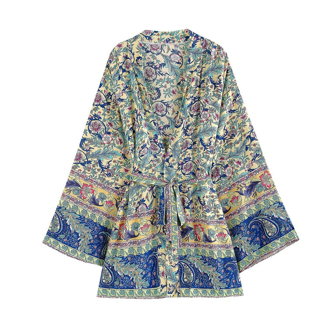BGT Cardigan Sottile di Cotone Estivo Donna, Giacca Cardigan Kimono Stampato in Vita, Cardigan, Maniche Corte, Maniche Lunghe, Bikini Top