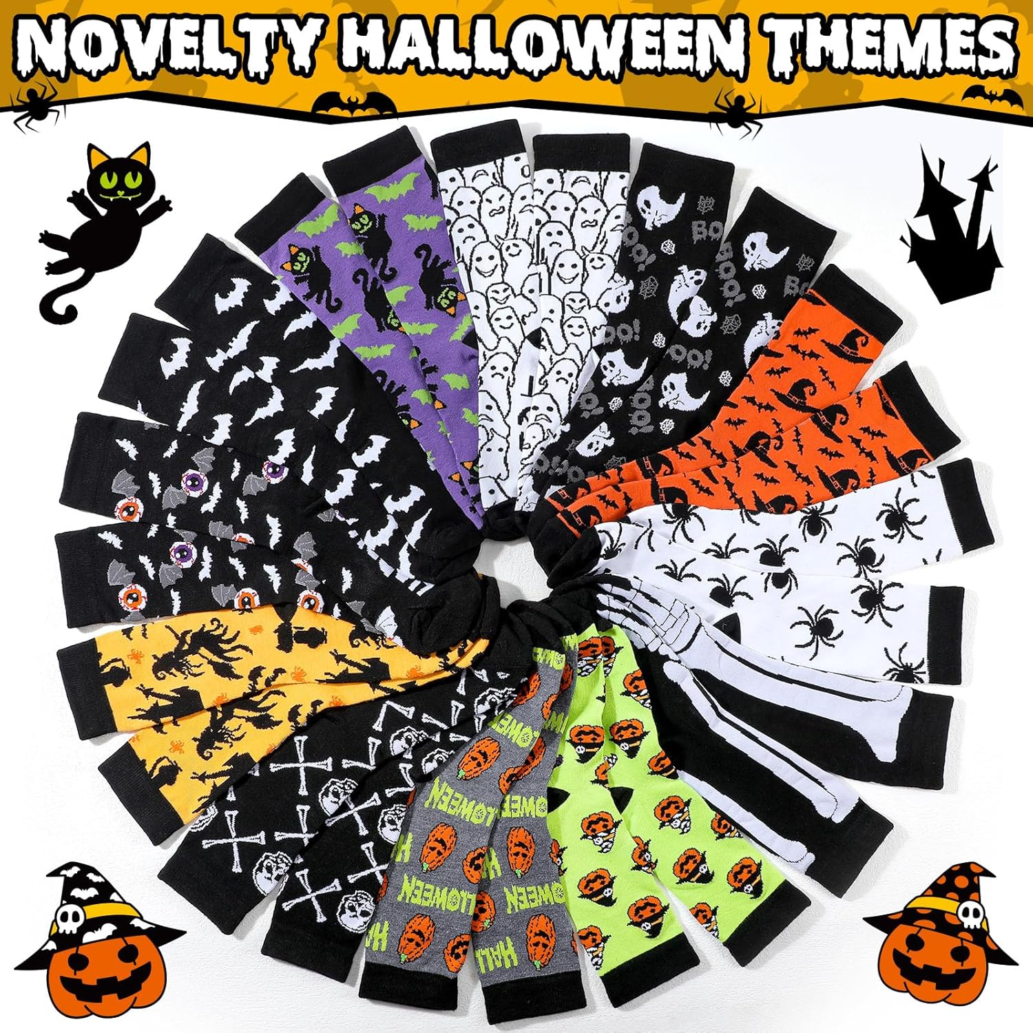 Cozypower 12 Pairs Mens Halloween Socks Bulk Novelty Happy Halloween Dress Socks for Adults Holiday Fun Pattern Mid Calf Costume Party Favors - Image 5