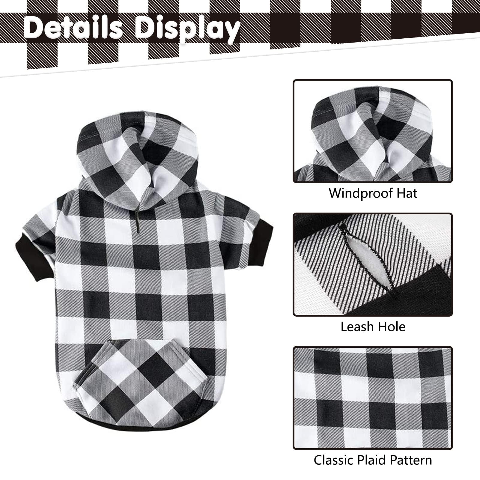 KOOLTAIL Plaid Jumper with Hat and Pocket, Fleece Dog Hooded Sweatshirt Clothes - Image 4