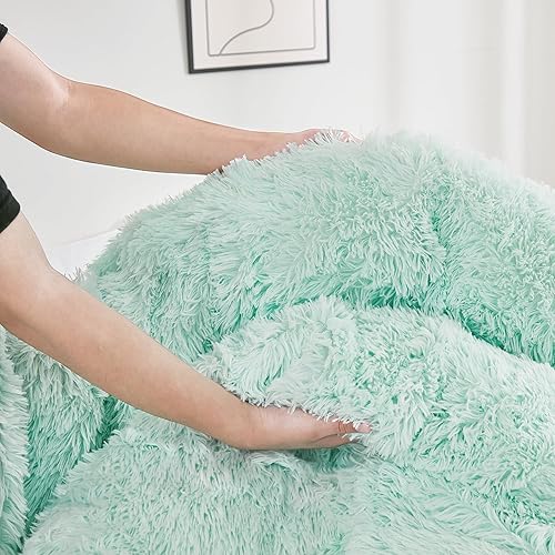 Miniatura 10 de annadaif Juego de funda de edredón esponjosa tamaño matrimonial, funda de edredón de pelo sintético lanudo rosa con cierre de cremallera (1 funda de